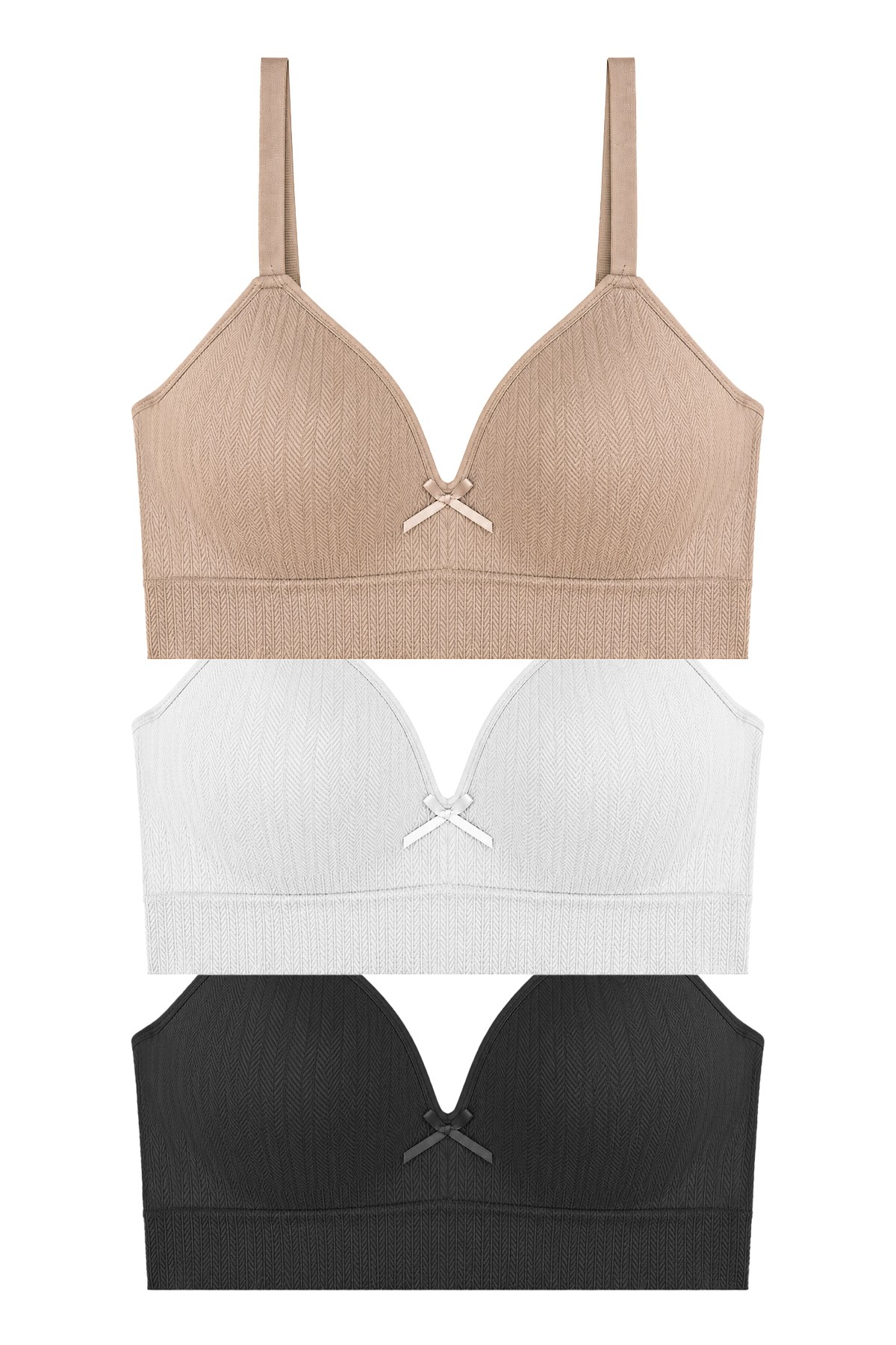 Bra - Mirel | Büyük Beden Bambu Desenli Balensiz Minimizer Kadın Sütyen 3lü Paket-2