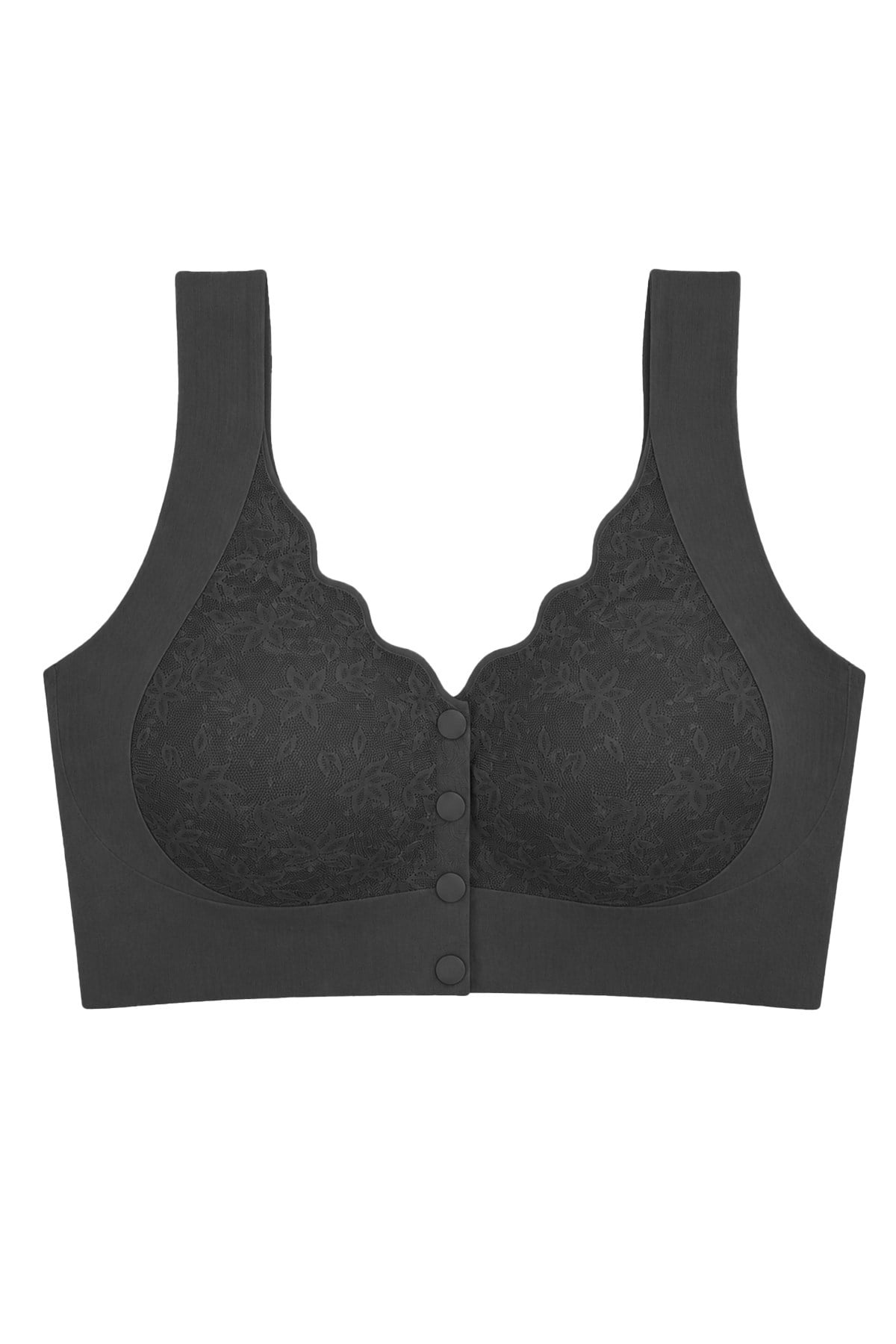 Seamless Bra - Lunessa | Siyah Lazer Kesim Dikişsiz Önden Düğmeli Dantelli Minimizer Kadın Sütyen