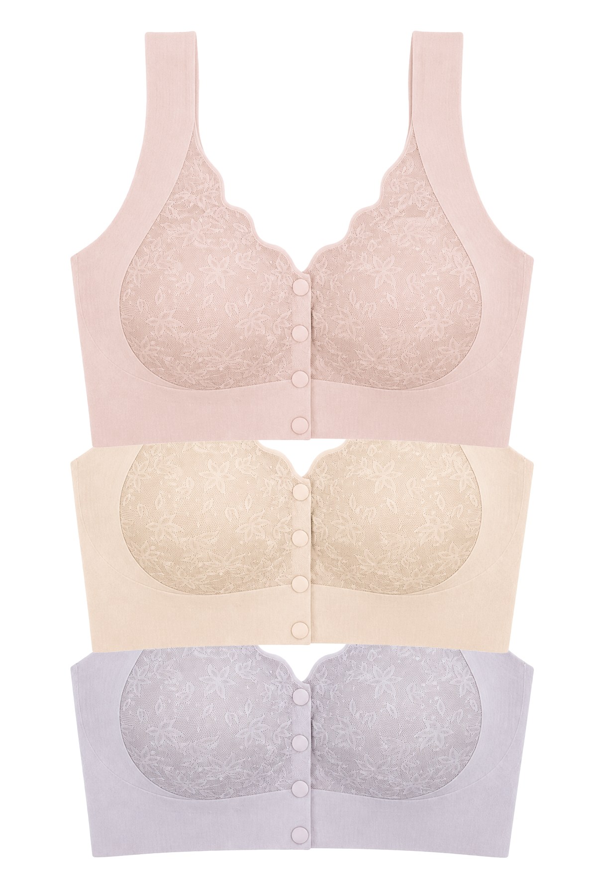 Seamless Bra - Lunessa | Lazer Kesim Dikişsiz Önden Düğmeli Dantelli Minimizer Kadın Sütyen 3lü Paket
