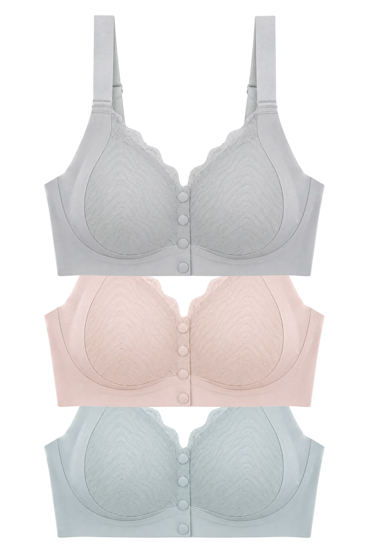 Seamless Bra - Larevia | Lazer Kesim Önden Düğmeli Tül Detaylı Kadın Sütyen 3lü Paket