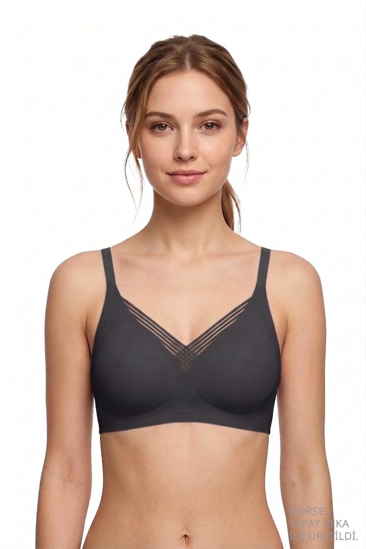 Seamless Bra - Lucent | Siyah Lazer Kesim Balensiz Ön Çapraz Şerit Detaylı Kadın Sütyen