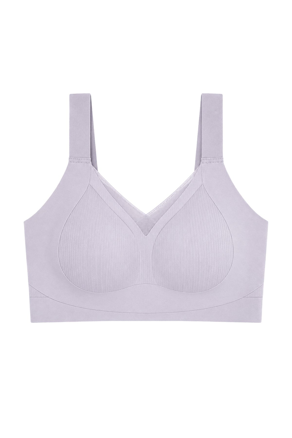 Seamless Bra - Elvora | Lila Lazer Kesim Rib Dokulu Tül Detaylı Balensiz Kadın Sütyen