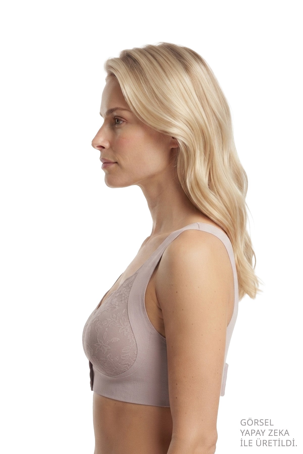 Seamless Bra - Lunessa | Lila Lazer Kesim Dikişsiz Önden Düğmeli Dantelli Minimizer Kadın Sütyen