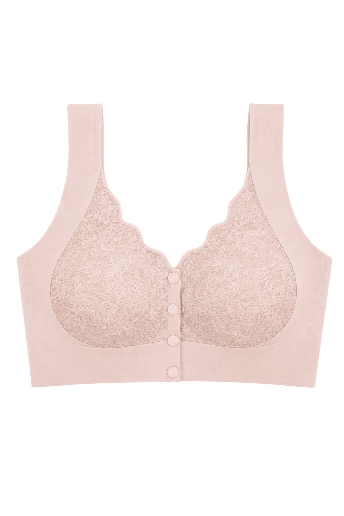 Seamless Bra - Lunessa | Pudra Lazer Kesim Dikişsiz Önden Düğmeli Dantelli Minimizer Kadın Sütyen