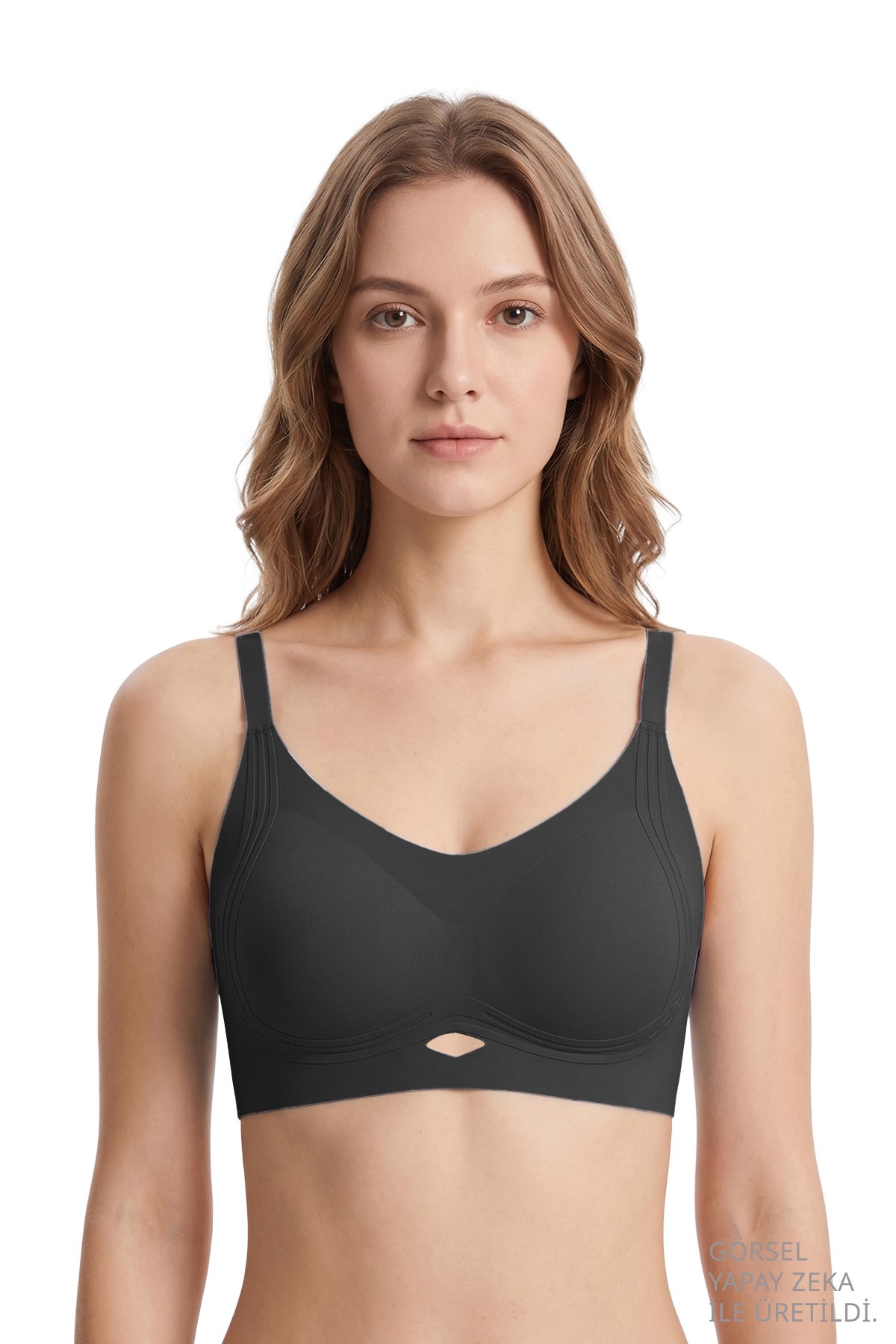 Seamless Bra - Elaris | Siyah Lazer Kesim Balensiz Dekolteli Şerit Detay Dikişsiz Kadın Sütyen