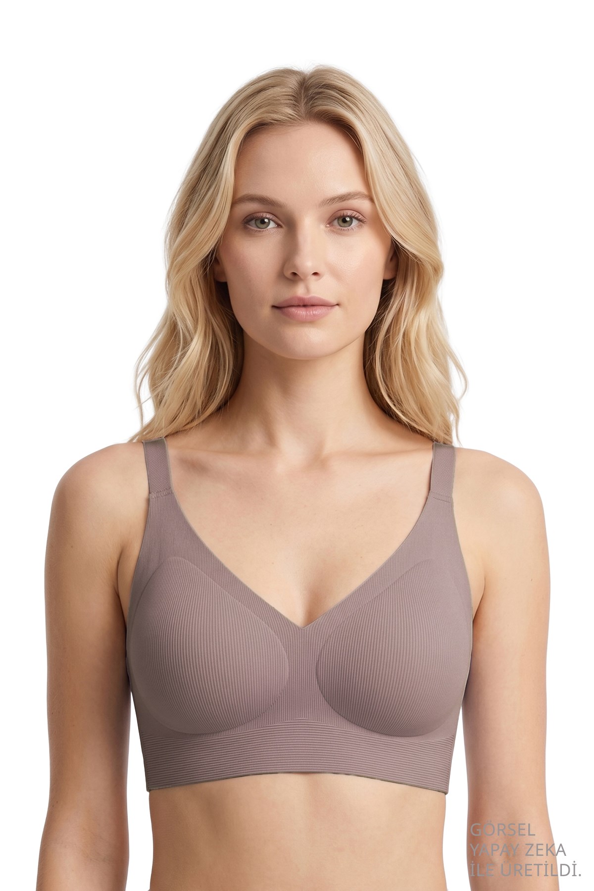 Seamless Bra - Velora | Kahverengi Lazer Kesim Balensiz Rib Dokulu Dikişsiz Kadın Sütyen