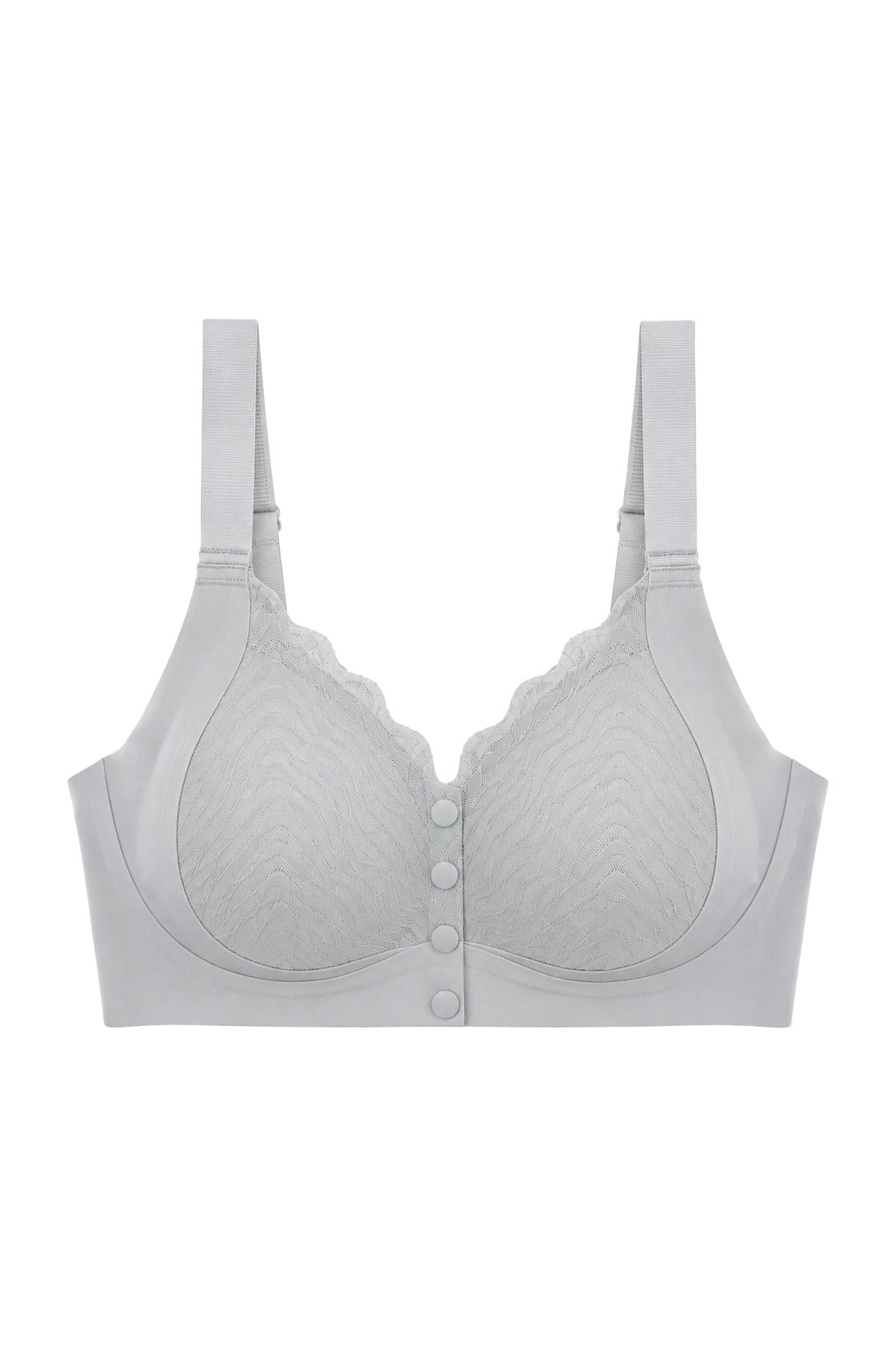Seamless Bra - Larevia | Gri Lazer Kesim Önden Düğmeli Tül Detaylı Kadın Sütyen