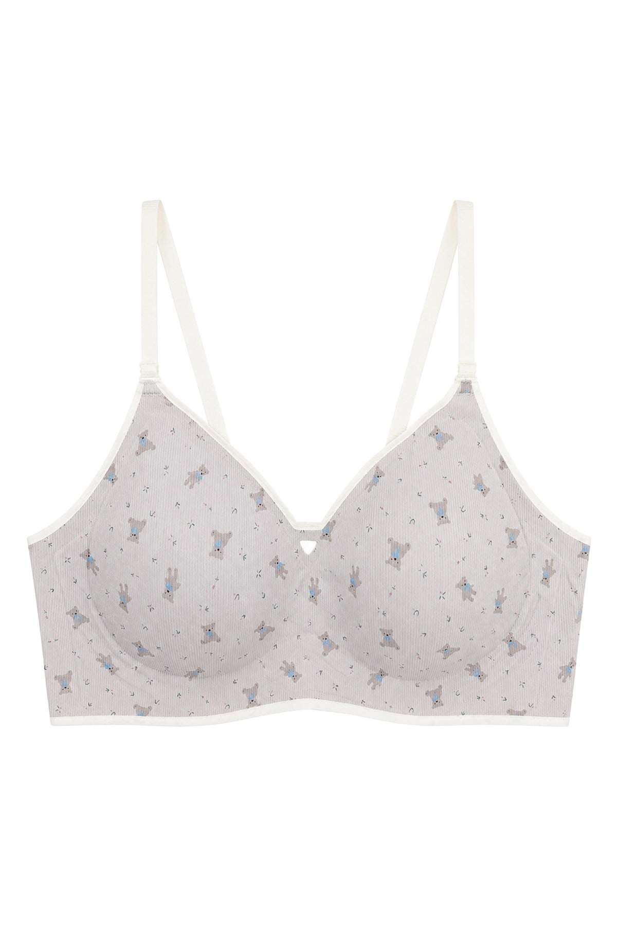 Seamless Bra - Mireva | Gri Lazer Kesim Rib Dokulu Ayıcık Desenli Balensiz Kadın Sütyen
