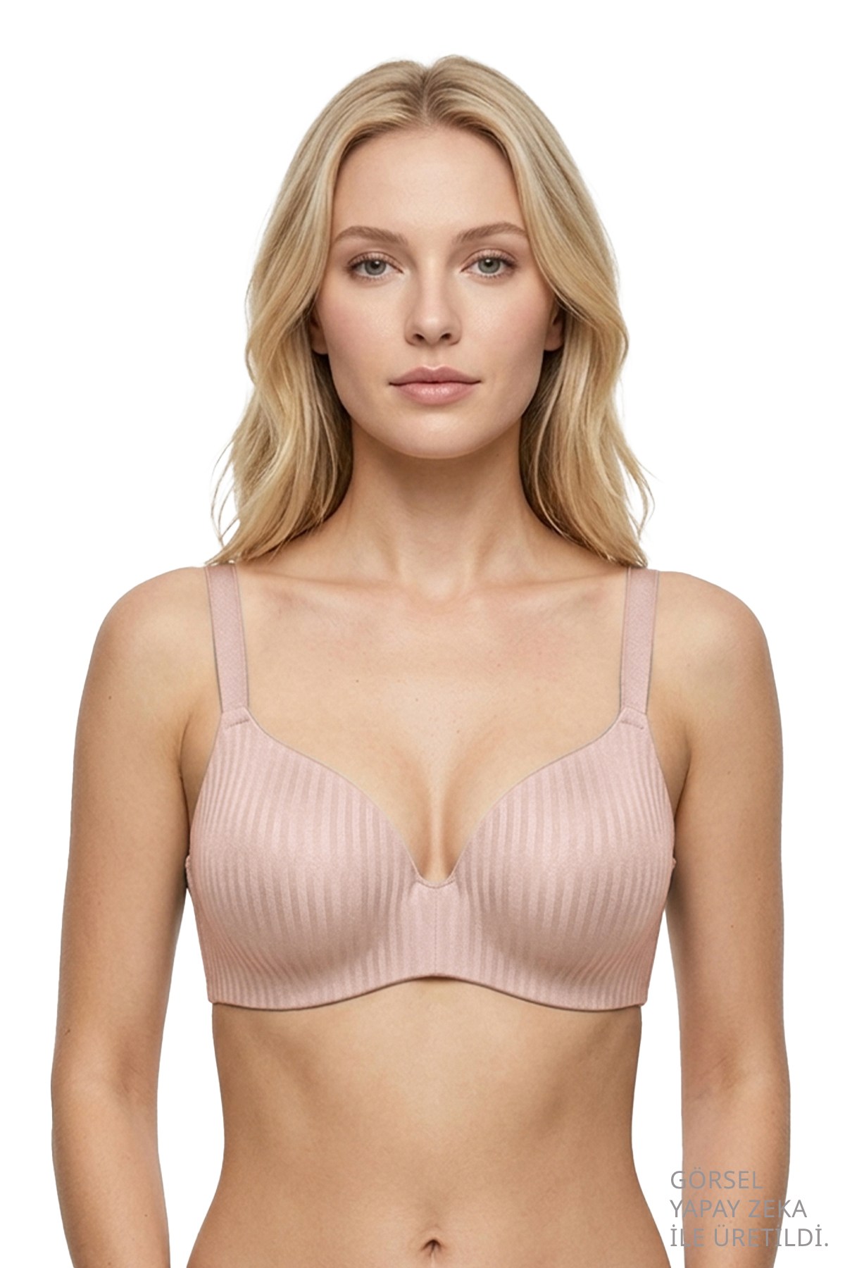 Seamless Bra - Rivelle | Pudra Mikro Çizgi Desenli Balensiz Günlük Kadın Sütyen