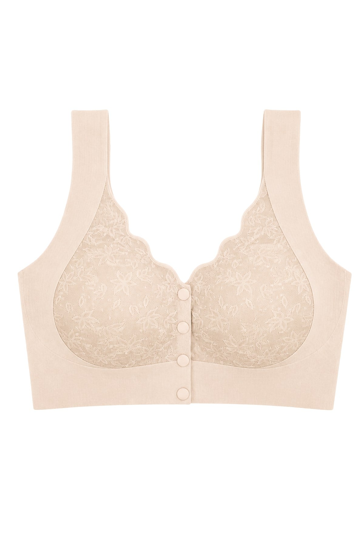 Seamless Bra - Lunessa | Latte Lazer Kesim Dikişsiz Önden Düğmeli Dantelli Minimizer Kadın Sütyen