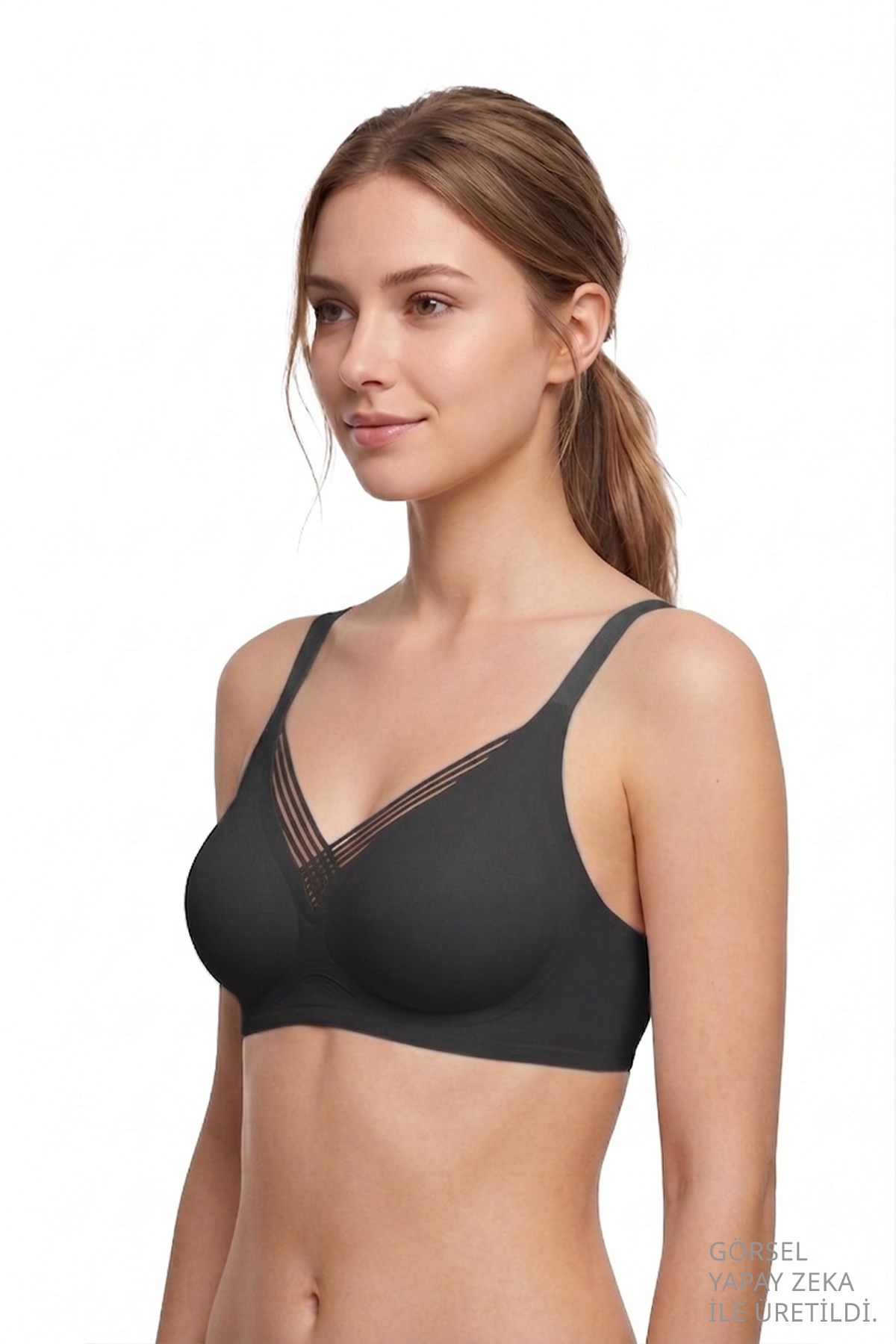 Seamless Bra - Lucent | Siyah Lazer Kesim Balensiz Ön Çapraz Şerit Detaylı Kadın Sütyen