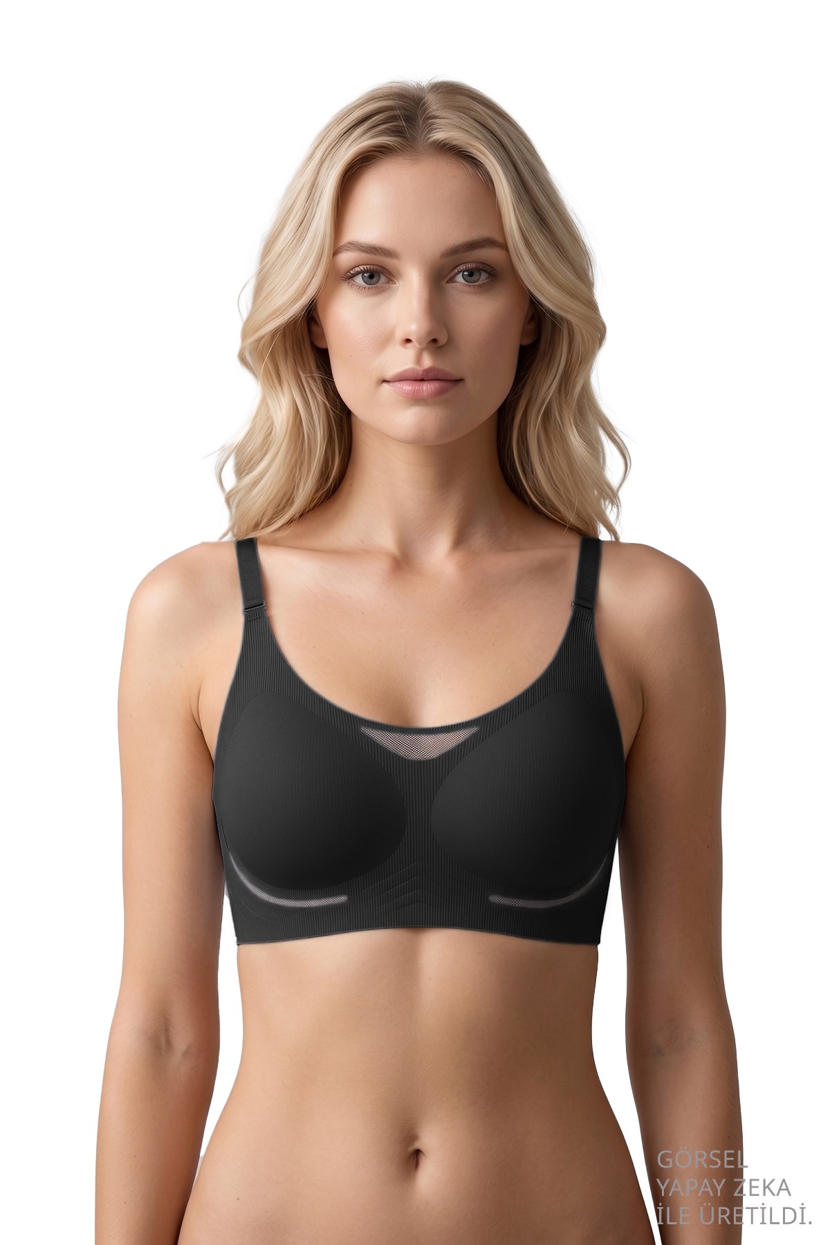 Seamless Bra - Avena | Siyah Lazer Kesim Balensiz Çizgi Dokulu Tül Detaylı Kadın Sütyen