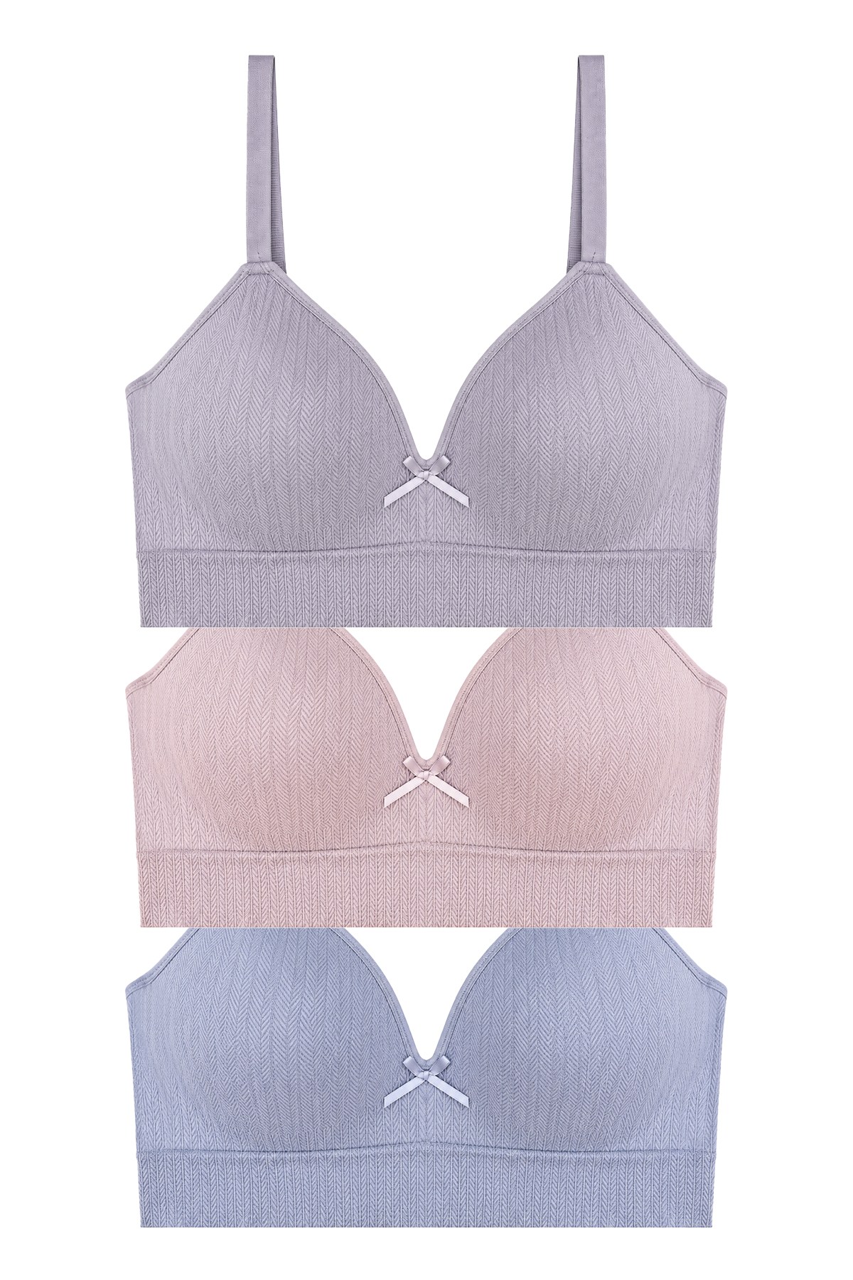 Bra - Mirel | Büyük Beden Bambu Desenli Balensiz Minimizer Kadın Sütyen 3lü Paket-3