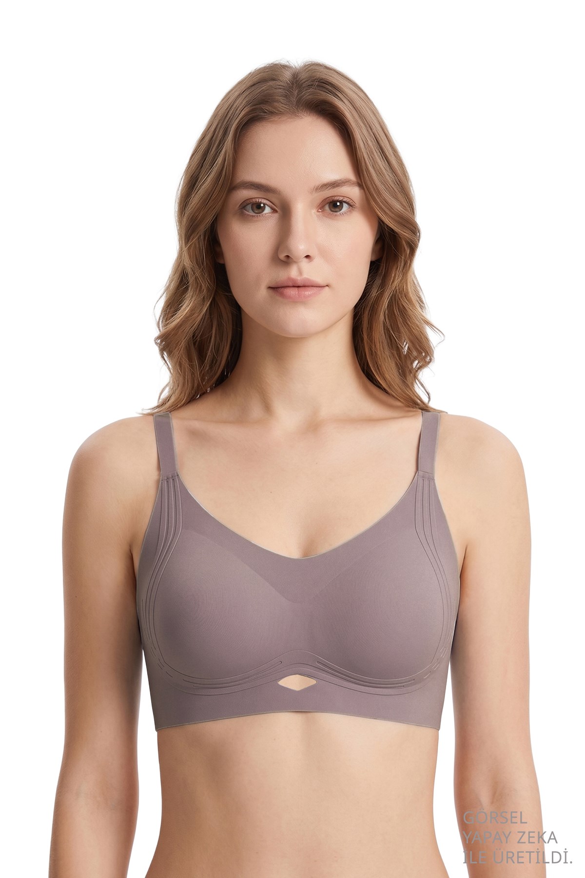 Seamless Bra - Elaris | Kahverengi Lazer Kesim Balensiz Dekolteli Şerit Detay Dikişsiz Kadın Sütyen