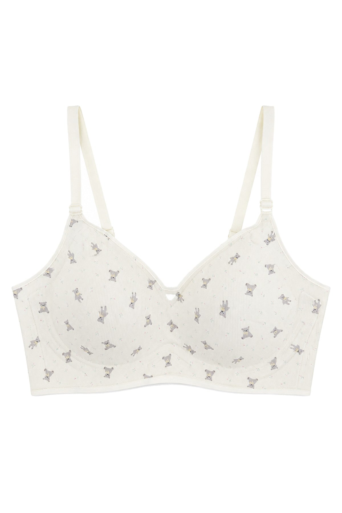 Seamless Bra - Mireva | Krem Lazer Kesim Rib Dokulu Ayıcık Desenli Balensiz Kadın Sütyen