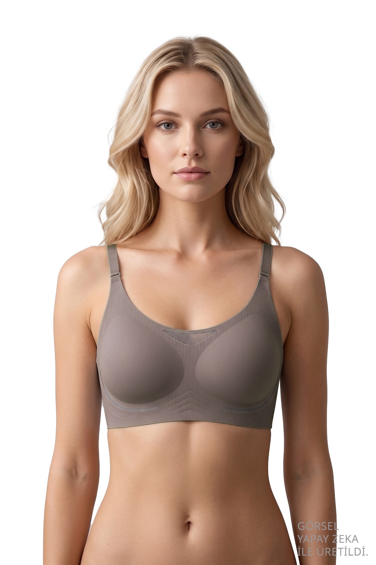 Seamless Bra - Avena | Kahverengi Lazer Kesim Balensiz Çizgi Dokulu Tül Detaylı Kadın Sütyen