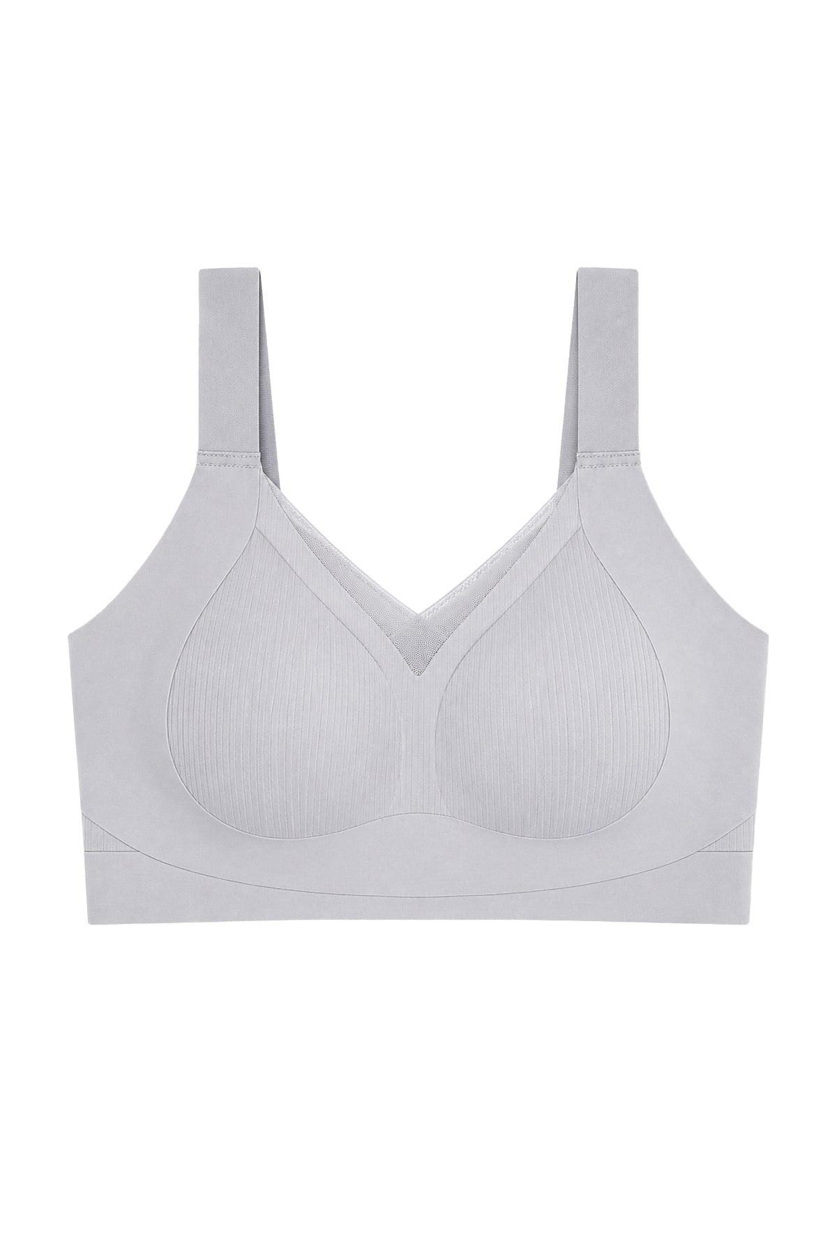 Seamless Bra - Elvora | Gri Lazer Kesim Rib Dokulu Tül Detaylı Balensiz Kadın Sütyen