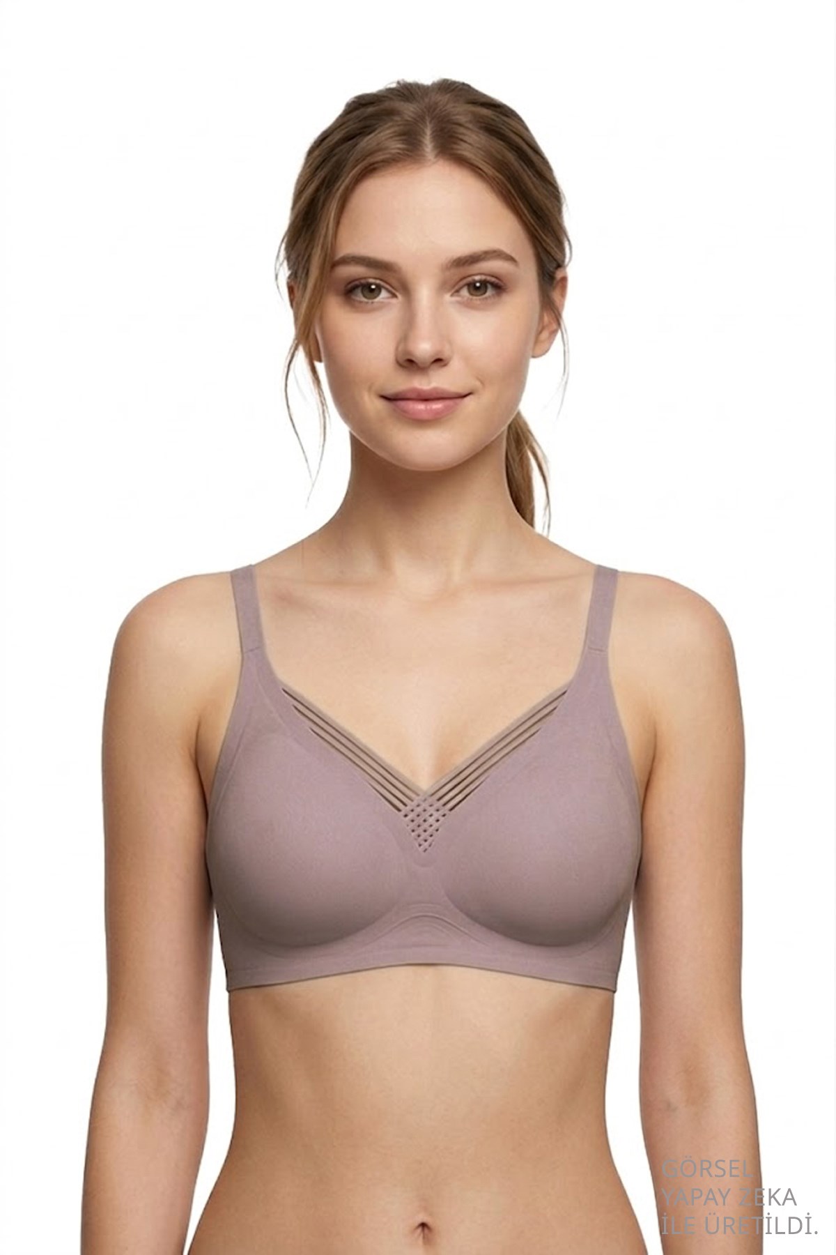 Seamless Bra - Lucent | Kahverengi Lazer Kesim Balensiz Ön Çapraz Şerit Detaylı Kadın Sütyen