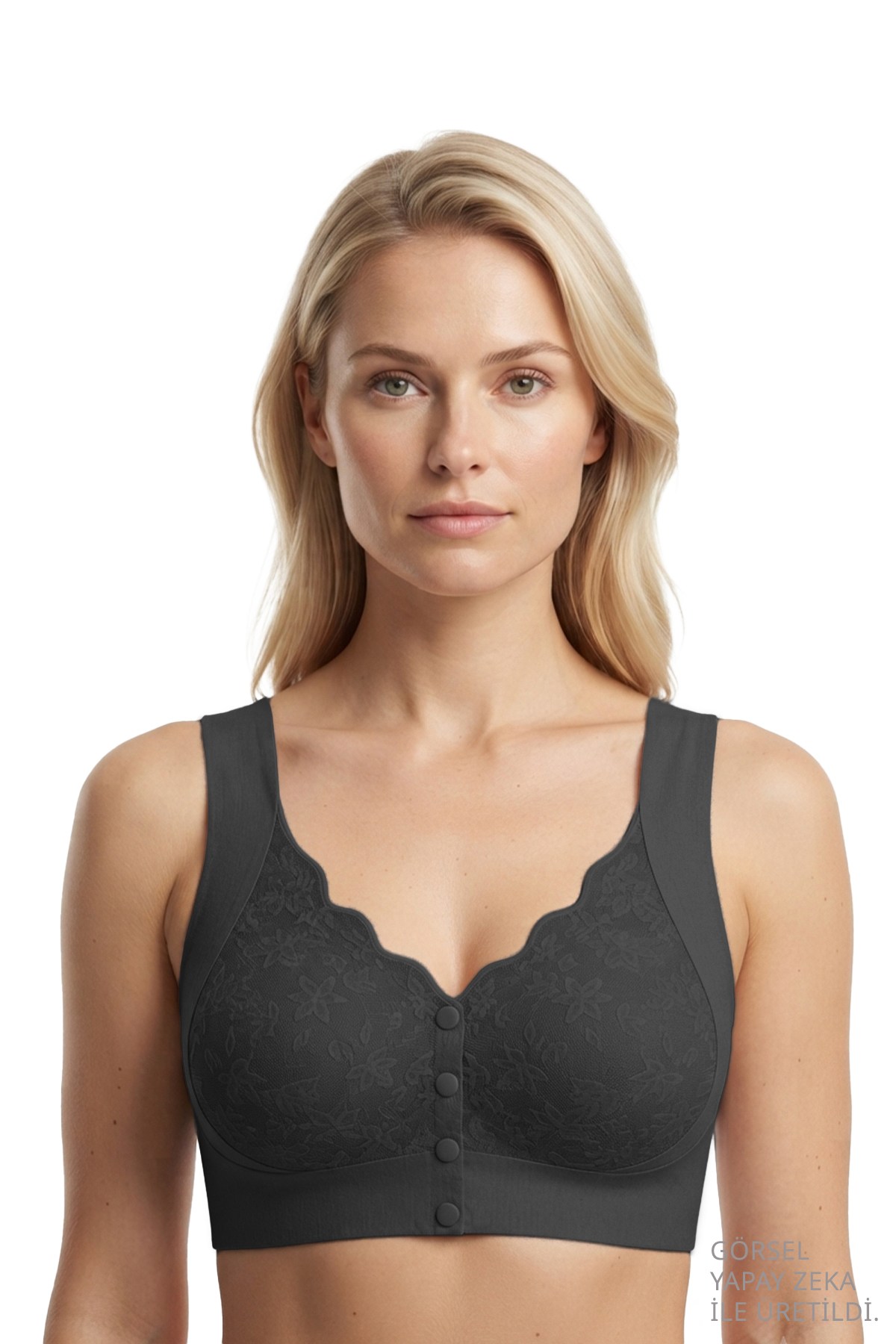 Seamless Bra - Lunessa | Siyah Lazer Kesim Dikişsiz Önden Düğmeli Dantelli Minimizer Kadın Sütyen