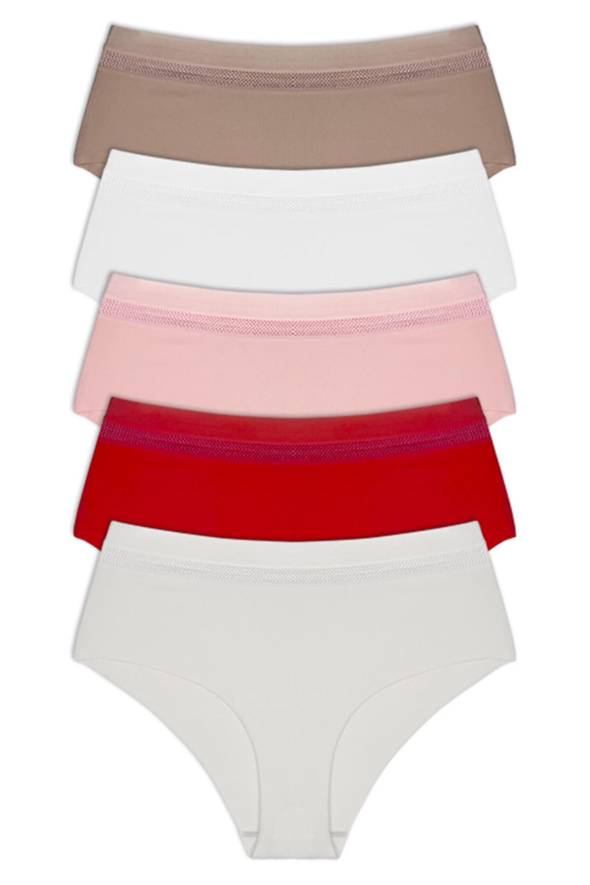 Lazer Kesim Lastik Detaylı Büyük Beden Bikini Külot 5li Paket-3