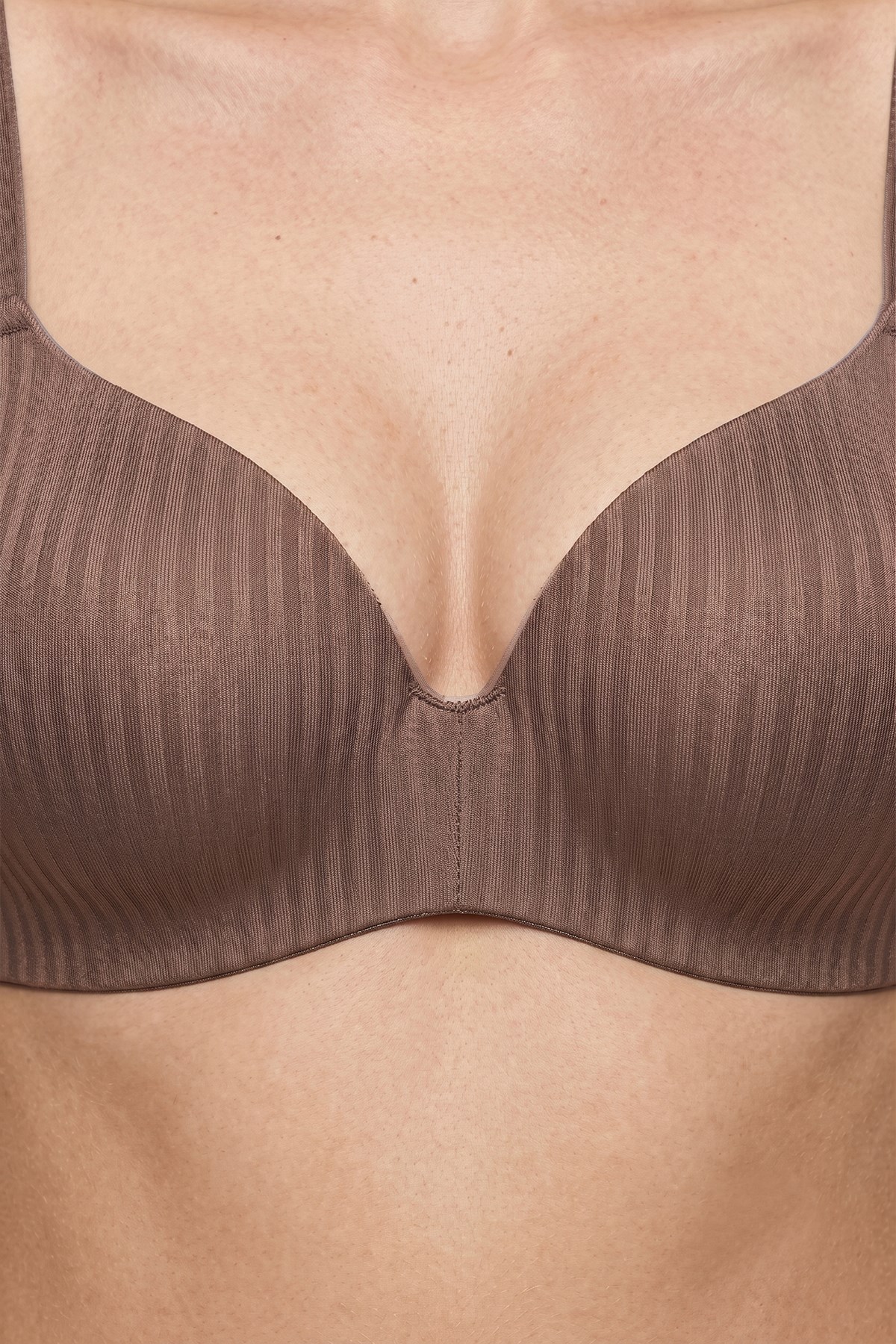 Seamless Bra - Rivelle | Kahverengi Mikro Çizgi Desenli Balensiz Günlük Kadın Sütyen