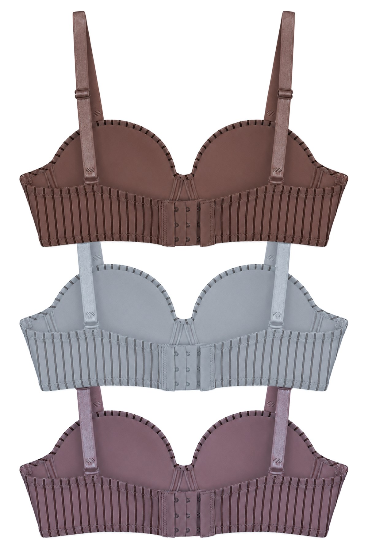 Seamless Bra - Striva | Mikro Çizgi Desenli Balenli Toparlayıcı Kadın Sütyen 3lü Paket