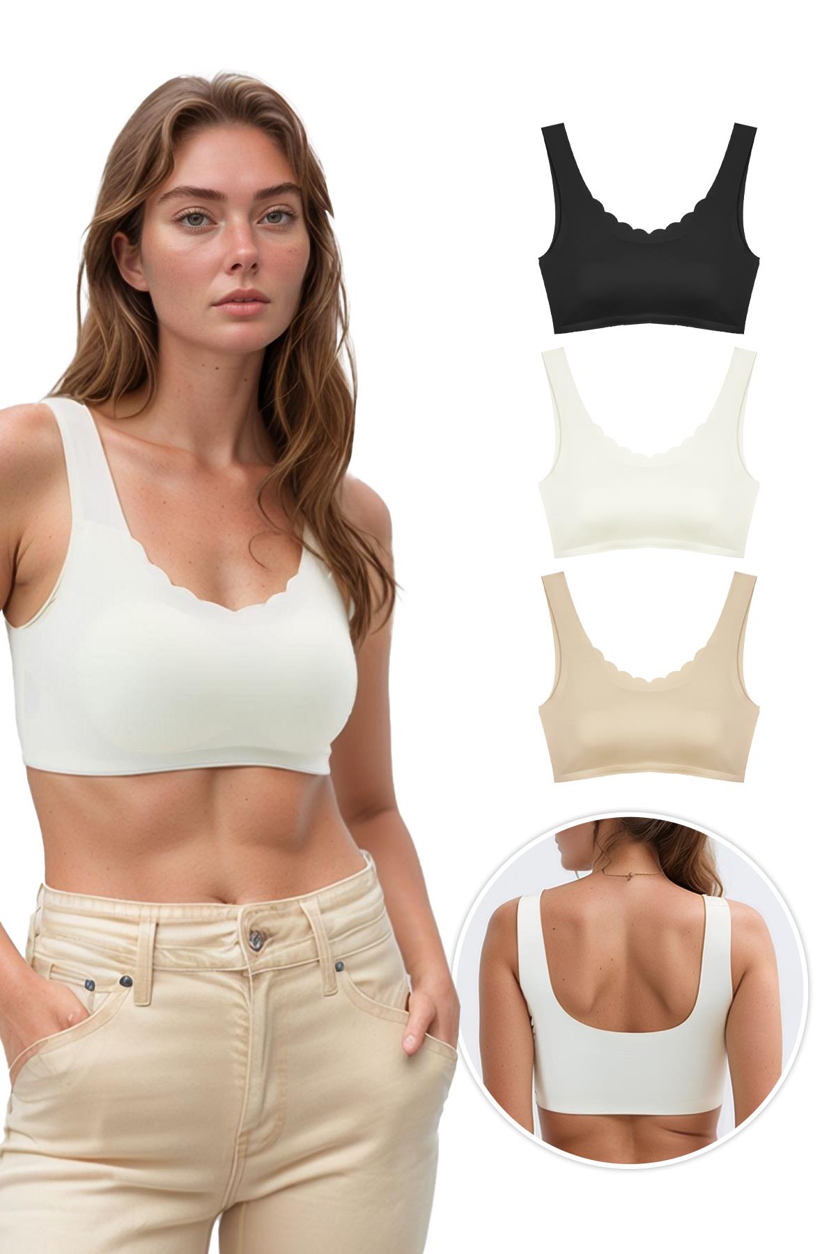 Dikişsiz Lazer Kesim Sütyen Pedli Kadın Hayalet Sütyen Dalga Detaylı - 3lü Paket