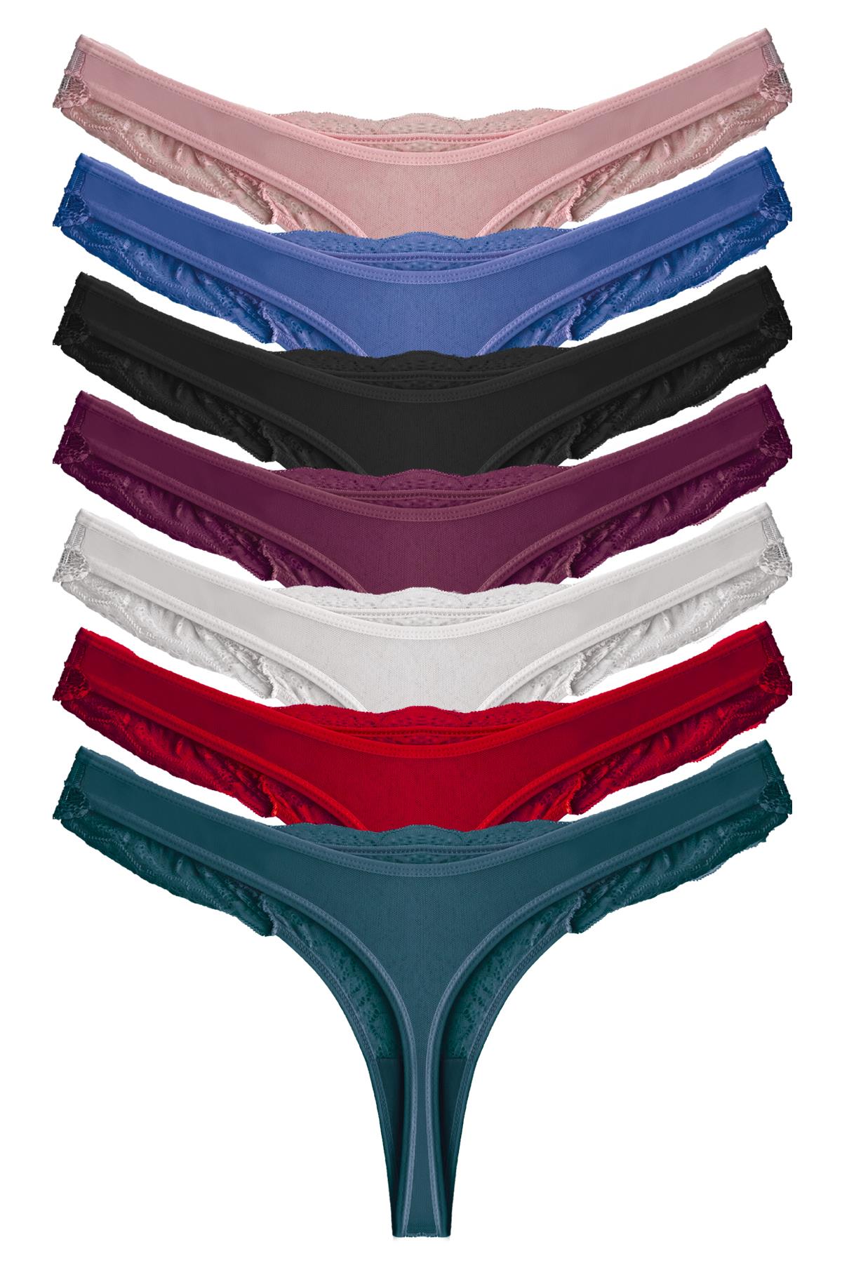 Transparan Dantelli Tül Detaylı Kadın Tanga Külot 7li Paket