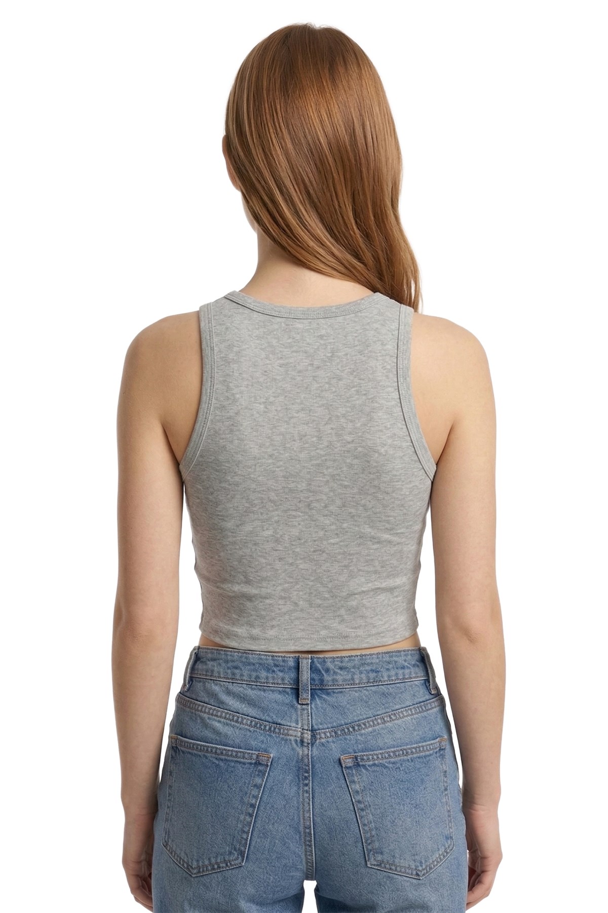 Gri Melanj Viskon Bisiklet Yaka Kolsuz Kadın Crop Atlet