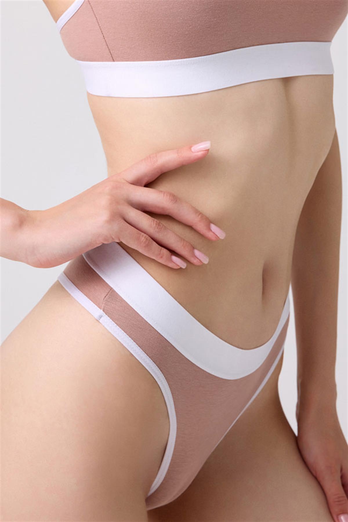 Kahverengi Pamuklu Lastik Detaylı Ayarlanabilir Askılı Kadın Sütyen Takımı