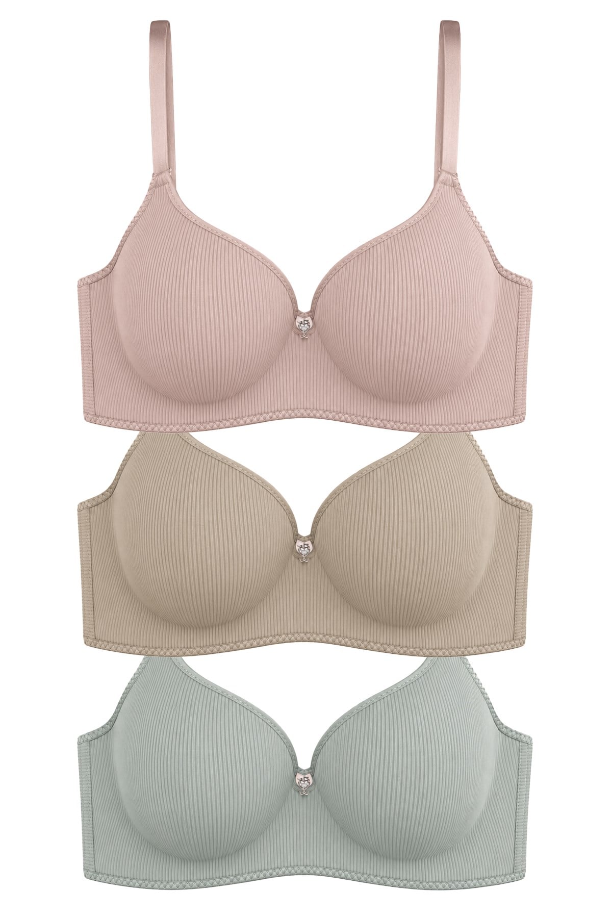 Seamless Bra - Renoa | Rib Dokulu Balensiz Doğal Form Straplez Kadın Sütyen 3lü Paket-3