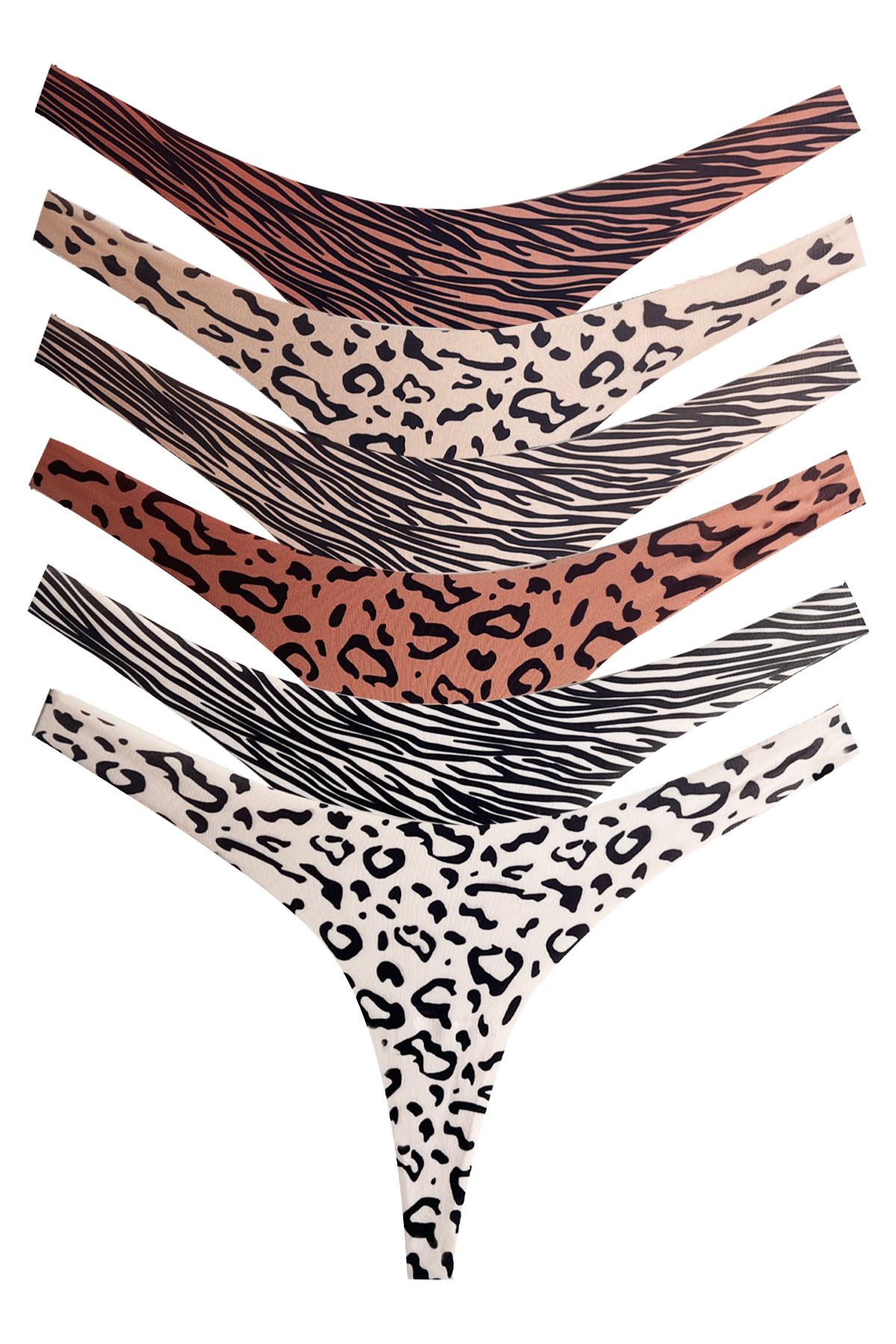 Basic Desenli Lazer Kesim Kadın Tanga Külot 6lı Paket