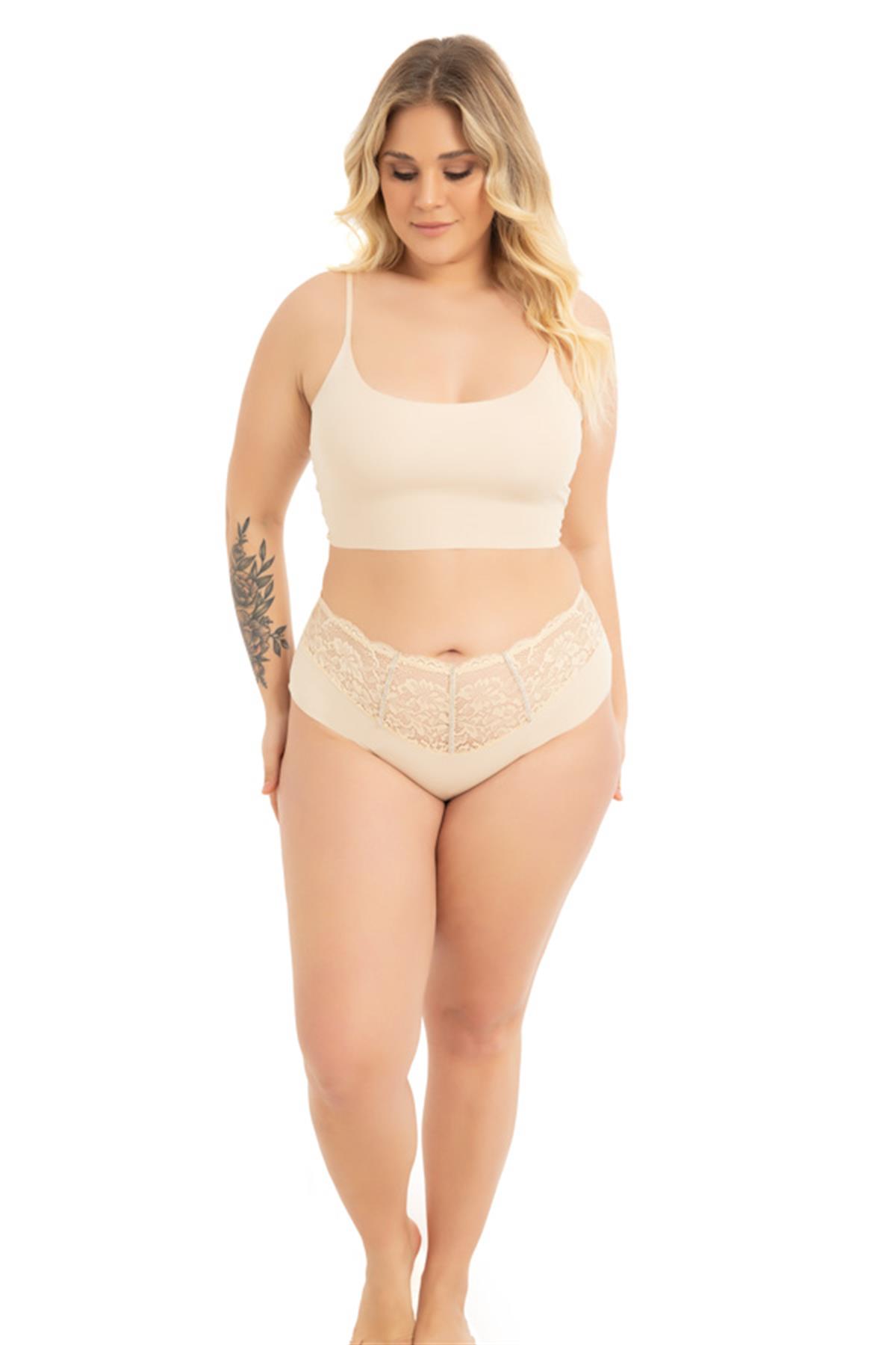 Dantel ve Taş Detaylı Lazer Kesim Büyük Beden Kadın Bikini Külot 3lü Paket