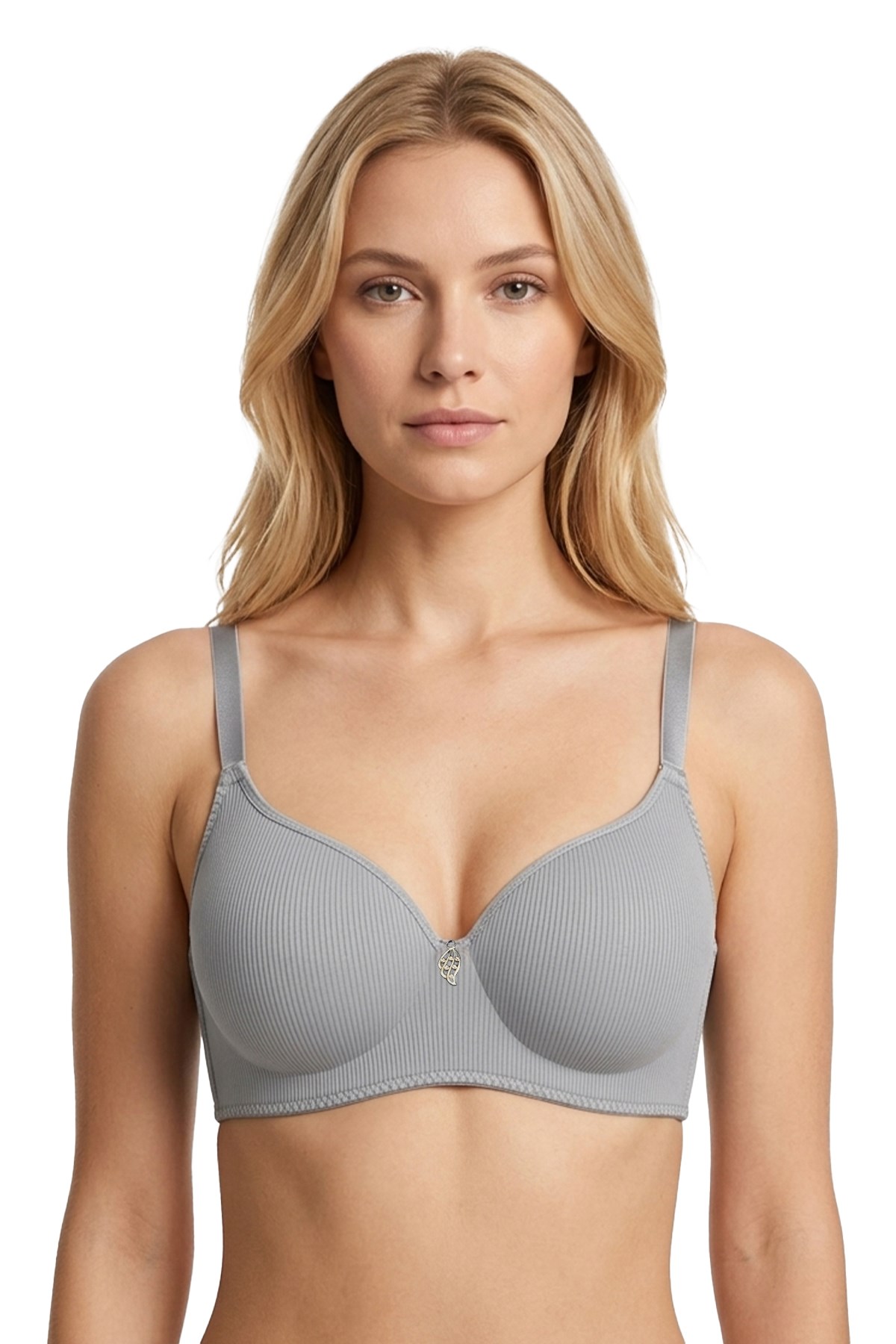 Seamless Bra - Renoa | Gri Rib Dokulu Balensiz Doğal Form Straplez Kadın Sütyen