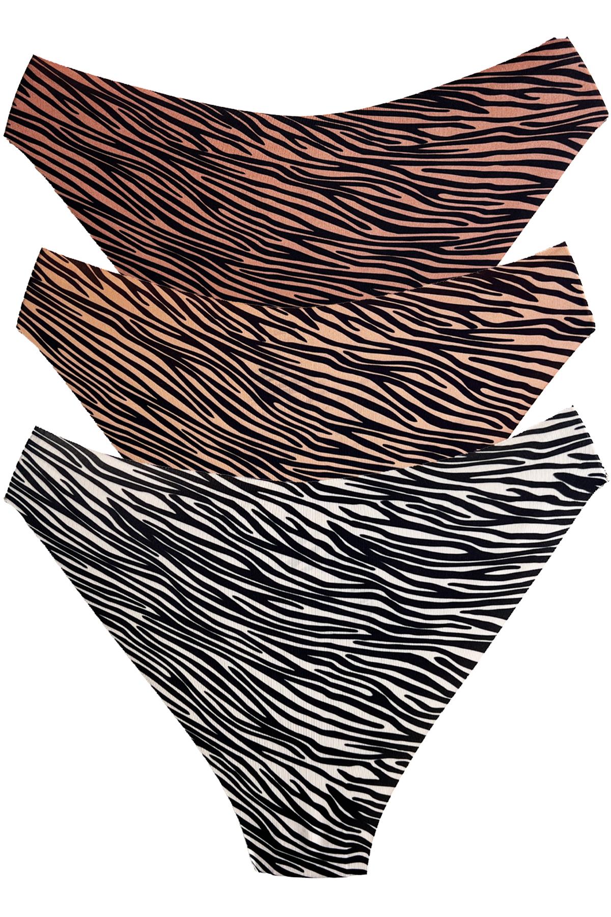 Basic Desenli Lazer Kesim Kadın Bikini Külot 3lü Paket-1