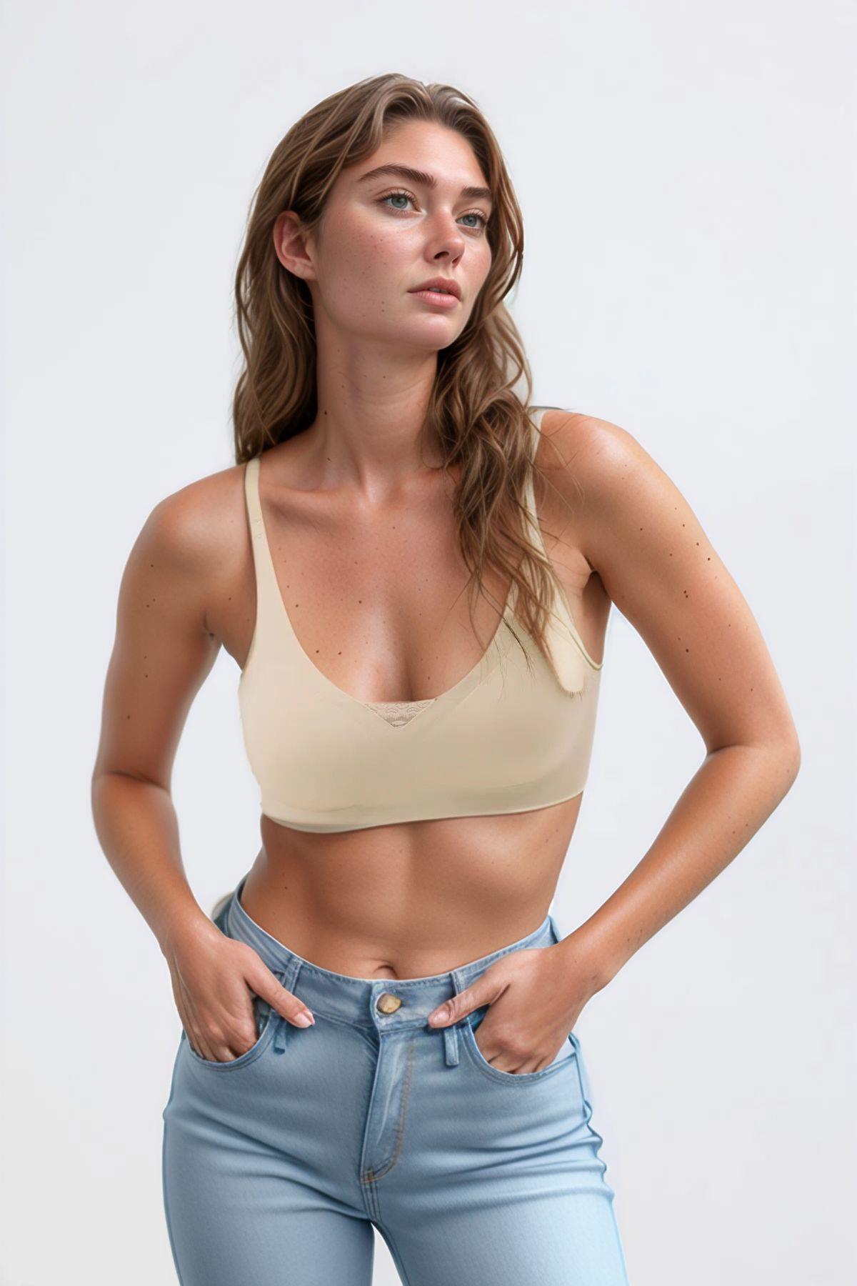 Ten Lazer Kesim Dikişsiz Sütyen Çıkarılabilir Pedli Hayalet Sütyen Dantel Detay Ayarlanabilir Askı