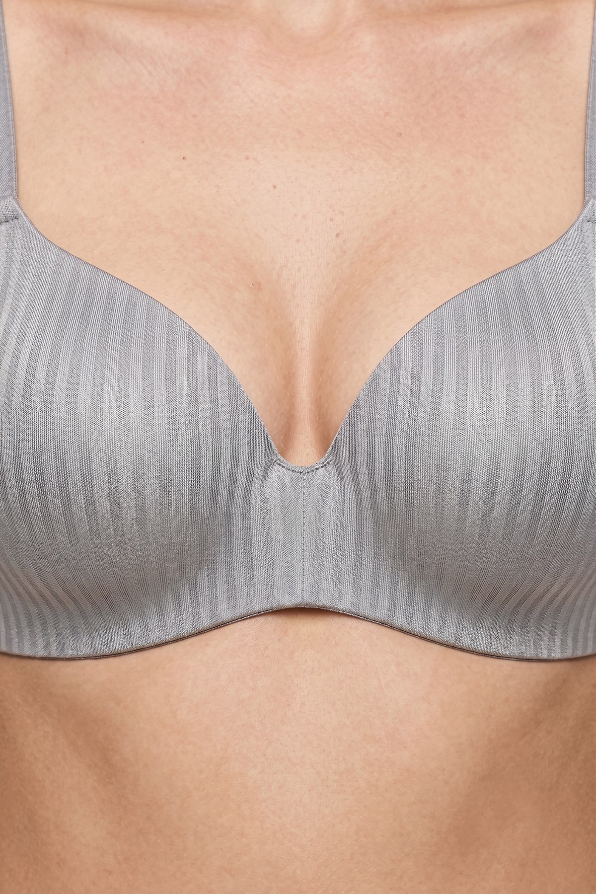 Seamless Bra - Rivelle | Gri Mikro Çizgi Desenli Balensiz Günlük Kadın Sütyen