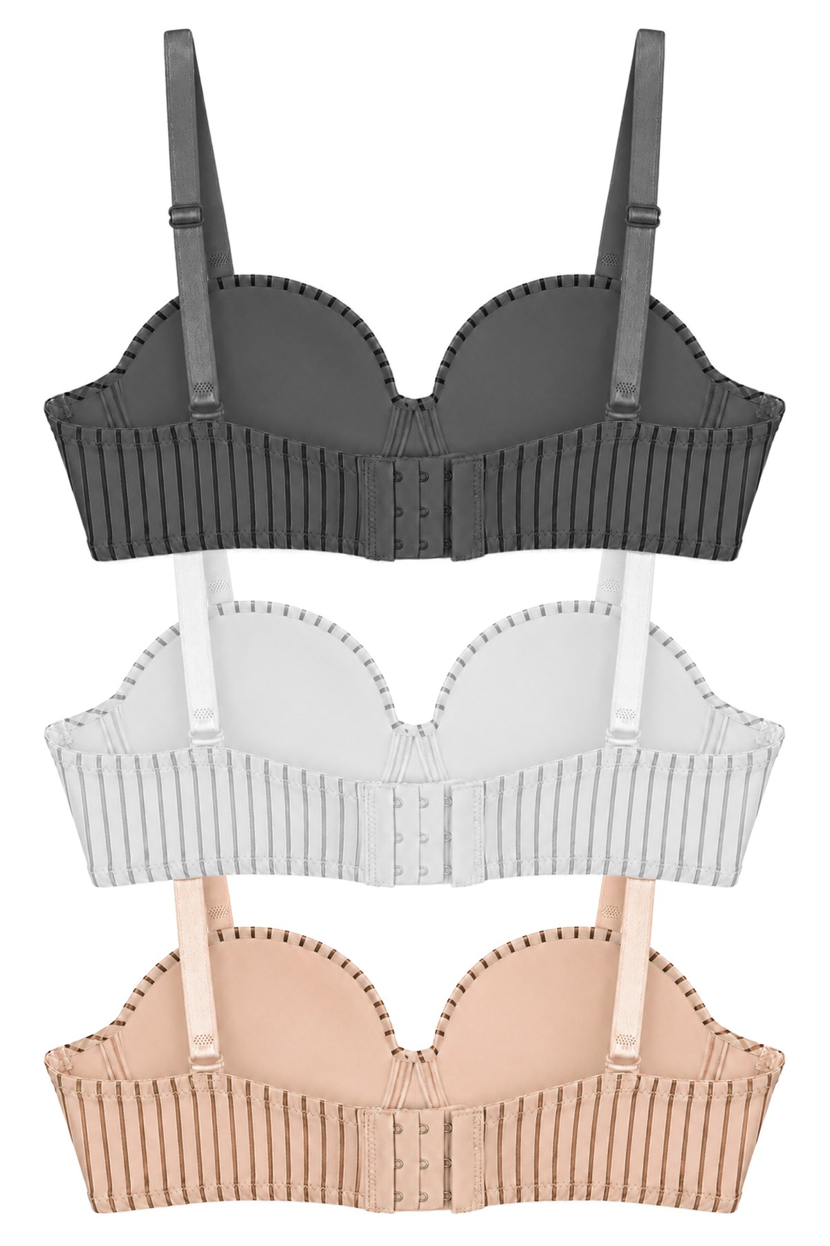 Seamless Bra - Striva | Mikro Çizgi Desenli Balenli Toparlayıcı Kadın Sütyen 3lü Paket-2