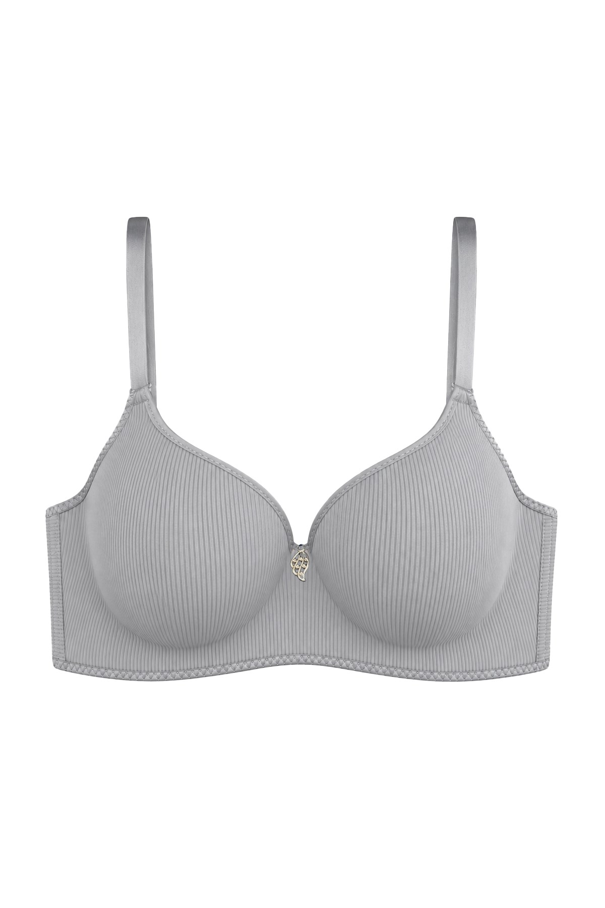 Seamless Bra - Renoa | Gri Rib Dokulu Balensiz Doğal Form Straplez Kadın Sütyen
