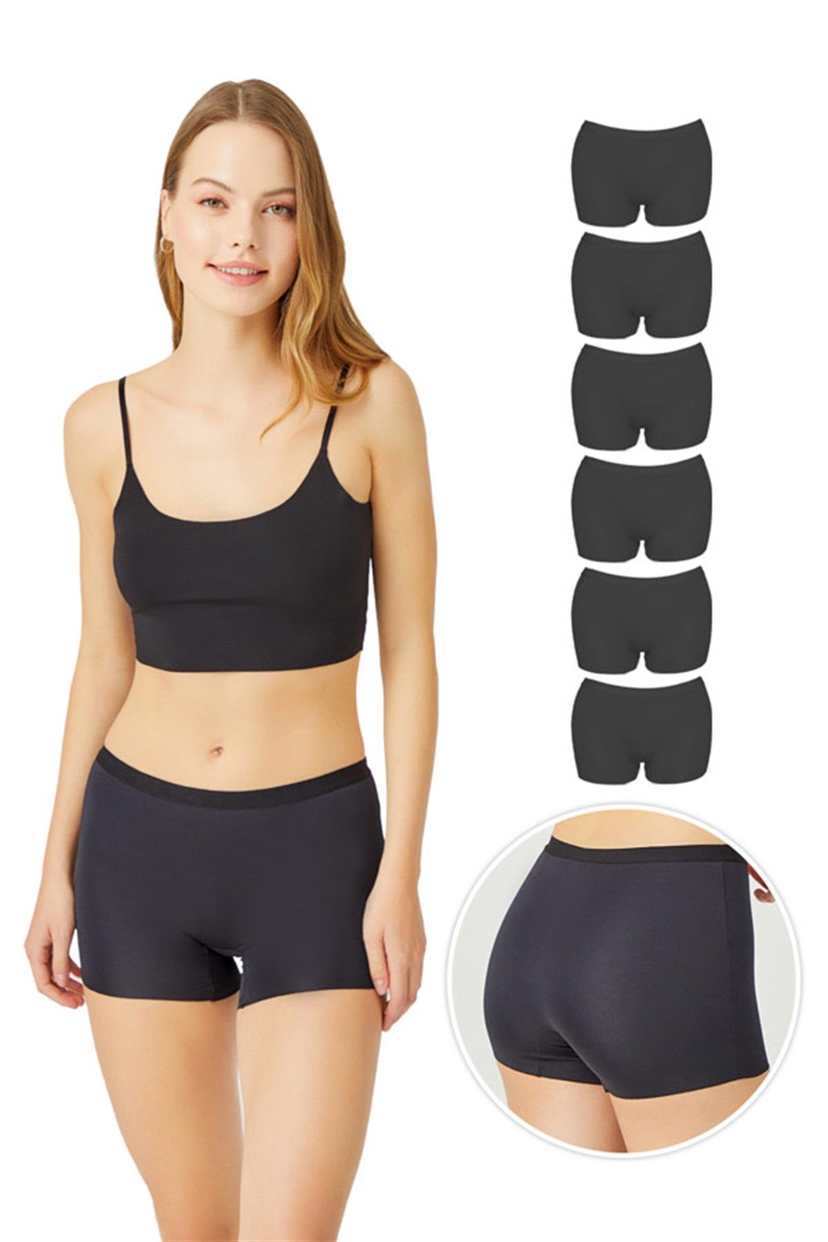 Basic Lazer Kesim Dikişsiz Kadın Boxer Külot 6lı Paket