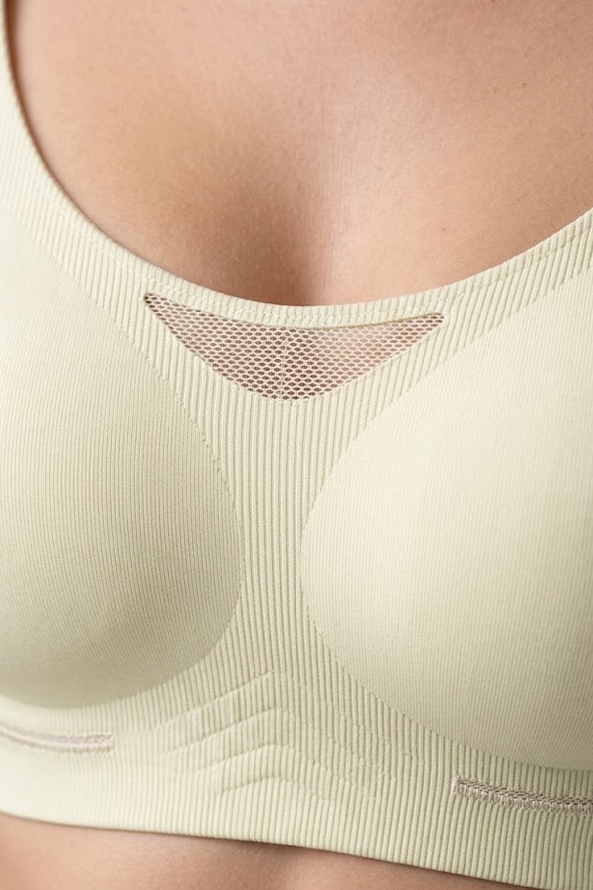 Seamless Bra - Avena | Krem Lazer Kesim Balensiz Çizgi Dokulu Tül Detaylı Kadın Sütyen