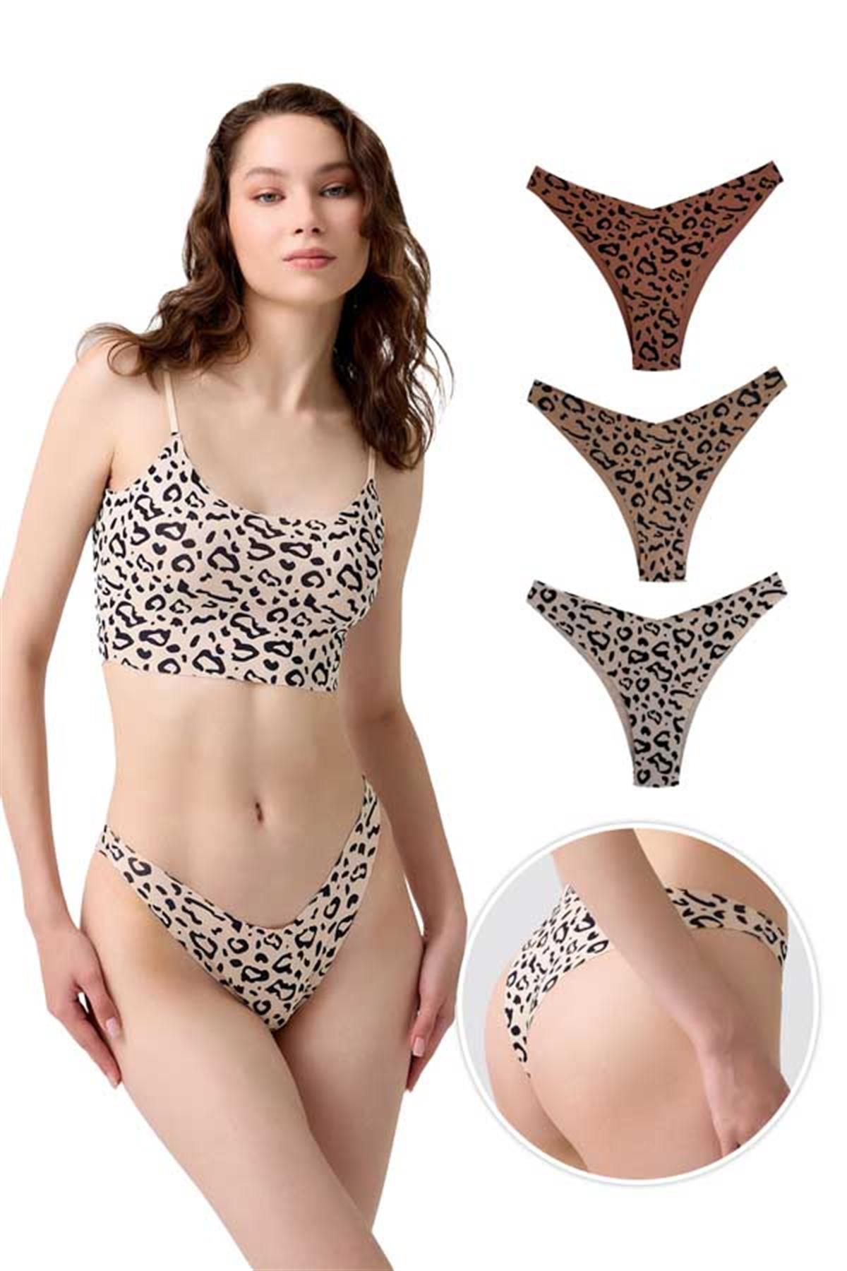 Basic Desenli Lazer Kesim Kadın Brezilya Külot 3lü Paket-2