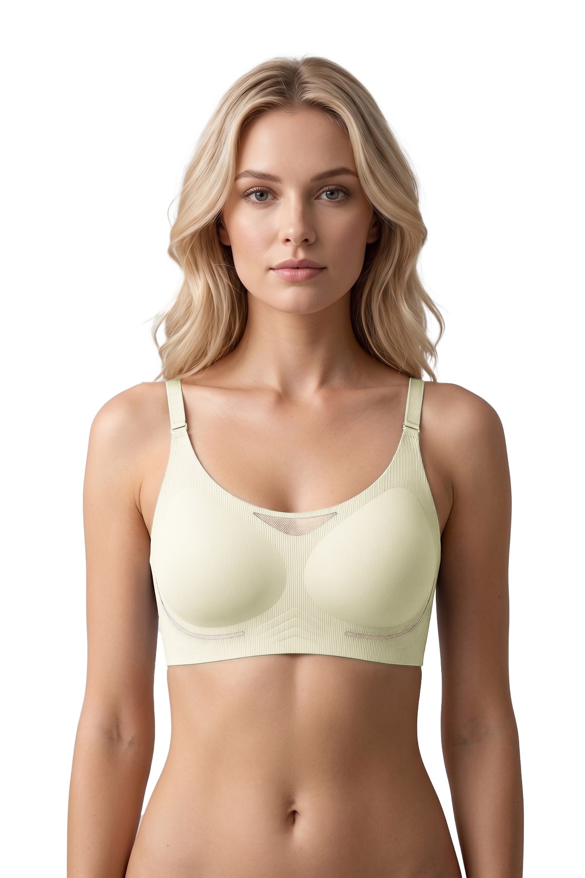 Seamless Bra - Avena | Krem Lazer Kesim Balensiz Çizgi Dokulu Tül Detaylı Kadın Sütyen