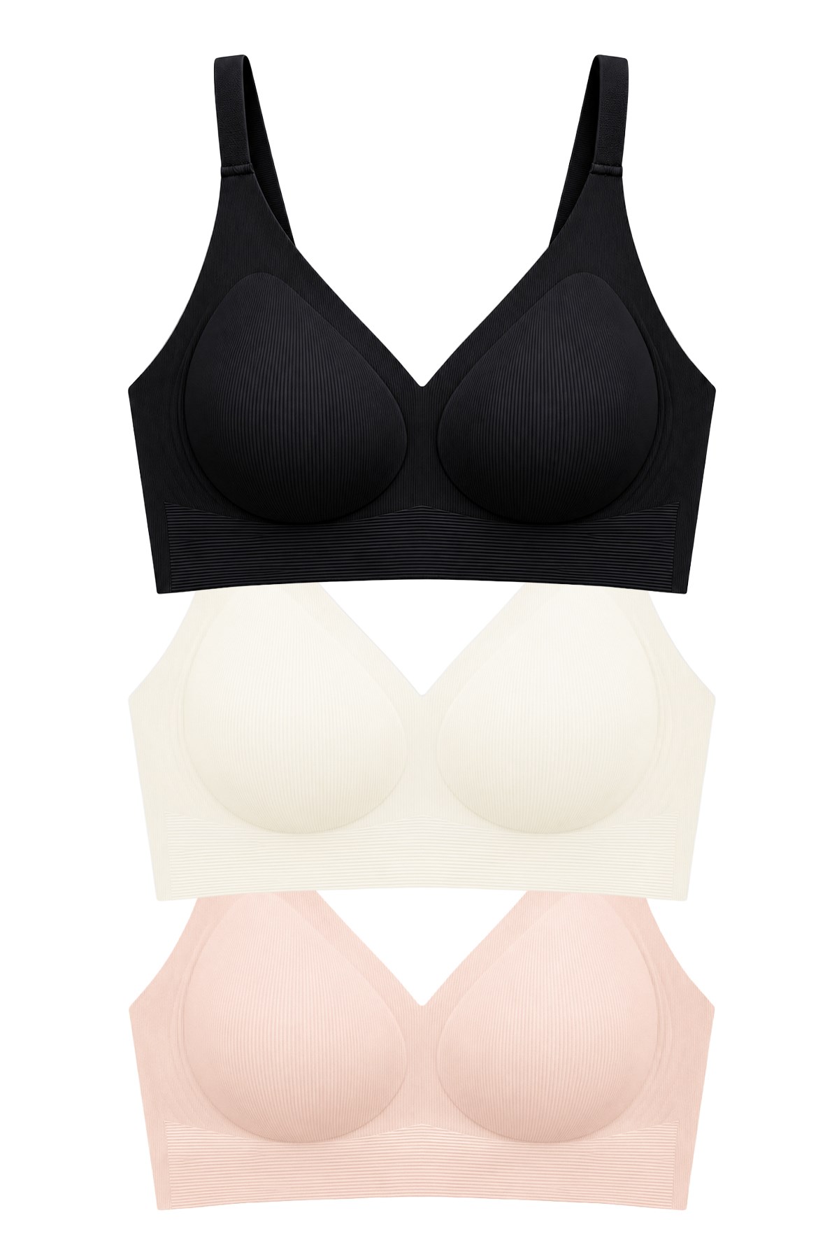 Seamless Bra - Velora | Lazer Kesim Balensiz Rib Dokulu Dikişsiz Kadın Sütyen 3lü Paket-2