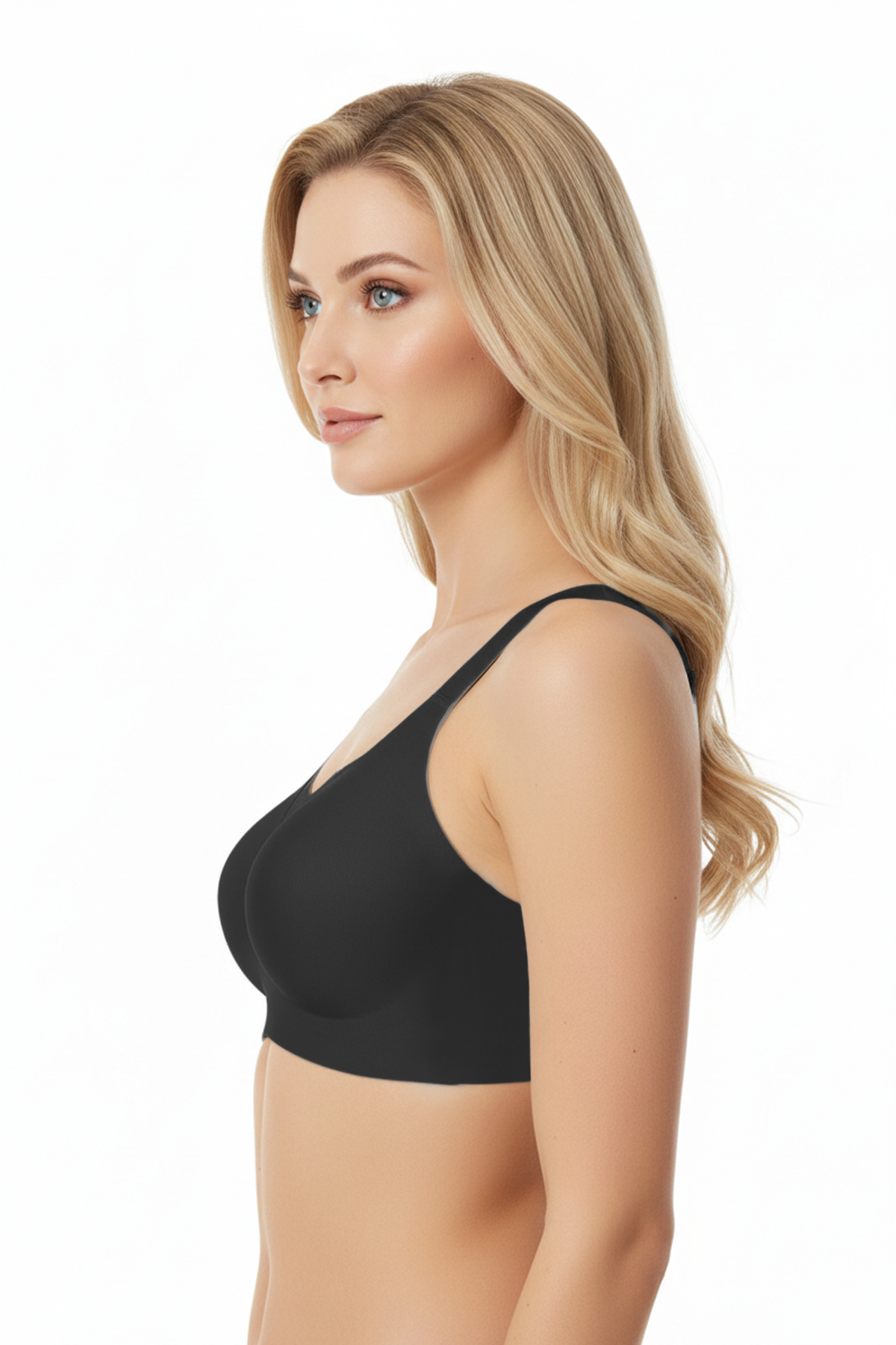 Seamless Bra - Forme | Siyah Lazer Kesim Dikişsiz Toparlayıcı Büyük Tüllü Beden Kadın Sütyen