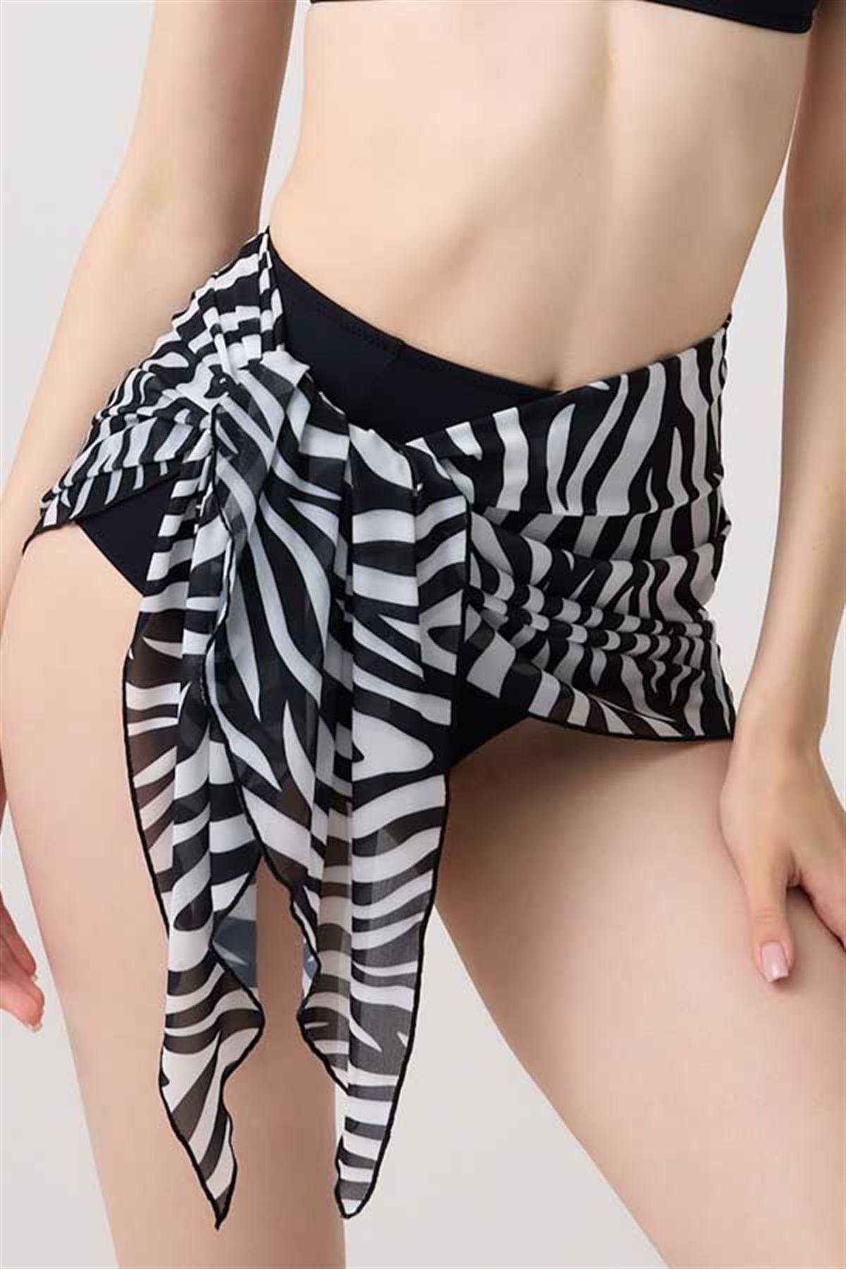 Transparan Desenli Tül Pareo