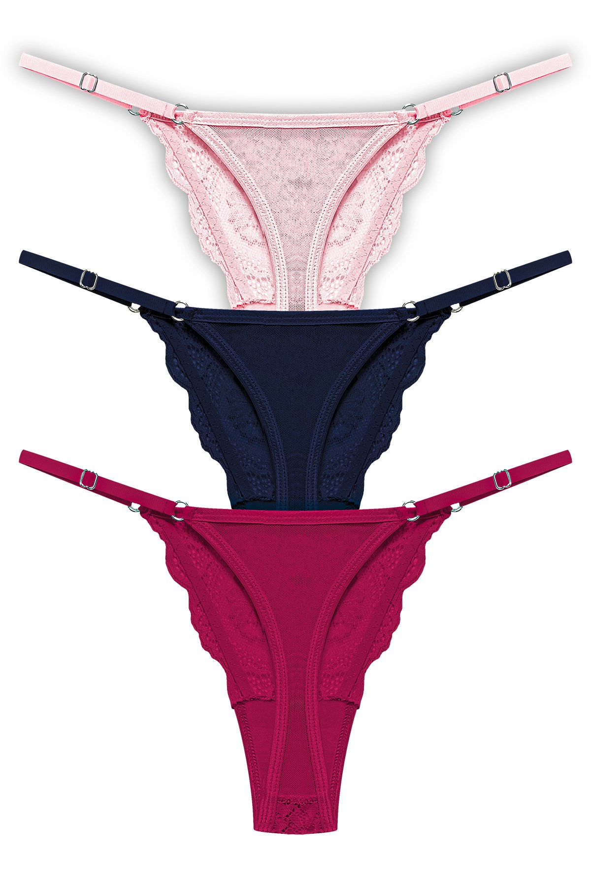 Önü Dantelli Tül Detaylı Kadın Tanga 3lü Paket Külot