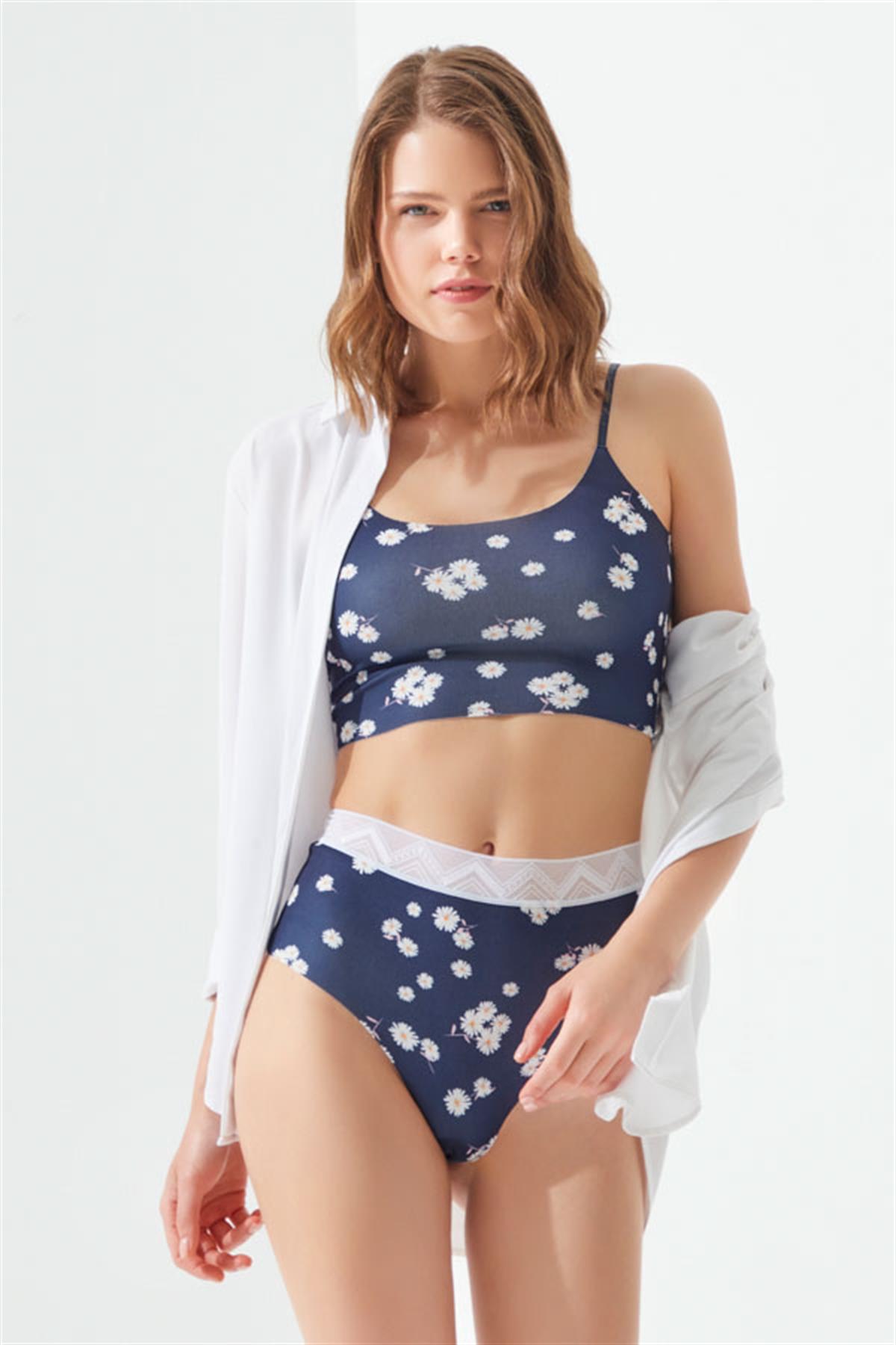 Ayarlanabilir Askılı Lazer Kesim Desenli Crop Büstiyer 3lü Paket - 2