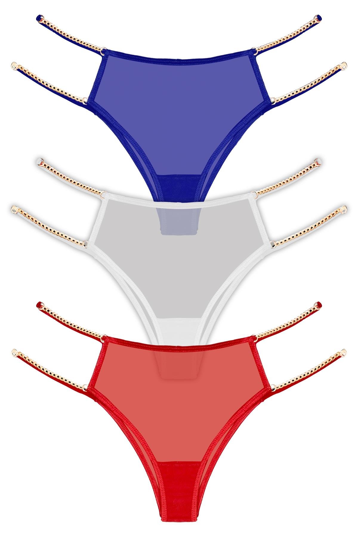 Tüllü Ayarlanabilir Lastikli Kadın Brezilya Külot 3lü Paket-2