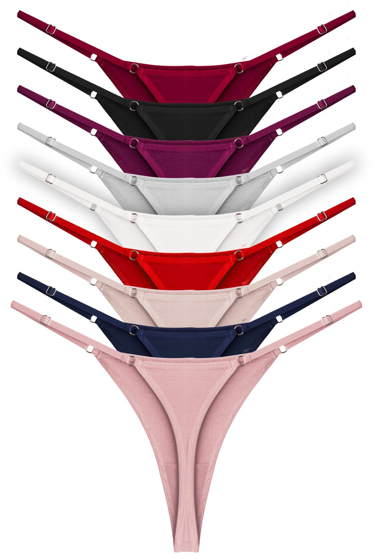 Basic Pamuklu Beli Ayarlanır Kadın Tanga Külot 9lu Paket